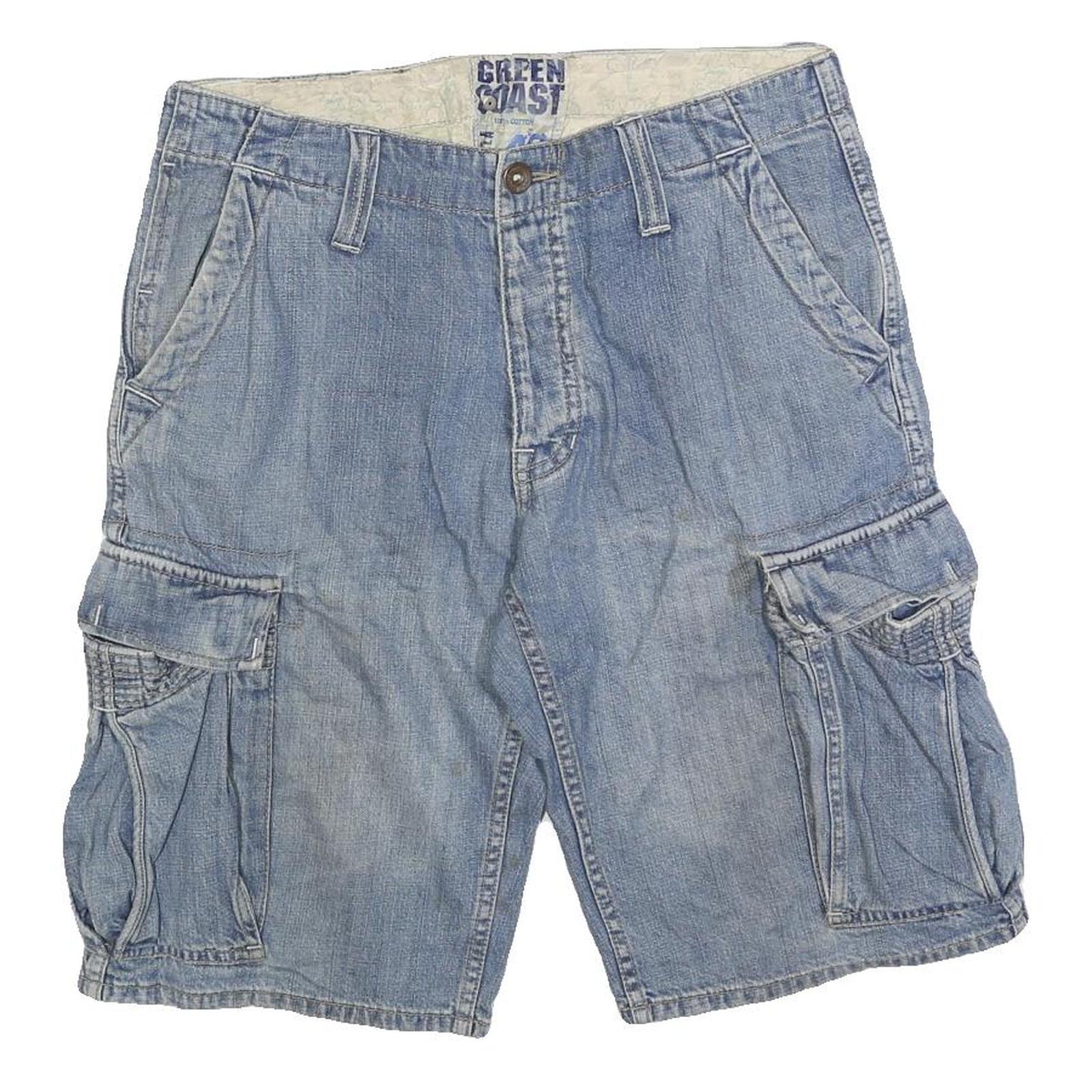 GREEN COAST Mens Denim Blue Cargo Shorts M W32 Lightweight Cotton Blend Refurbished - N/A refurbished available on Cerqular