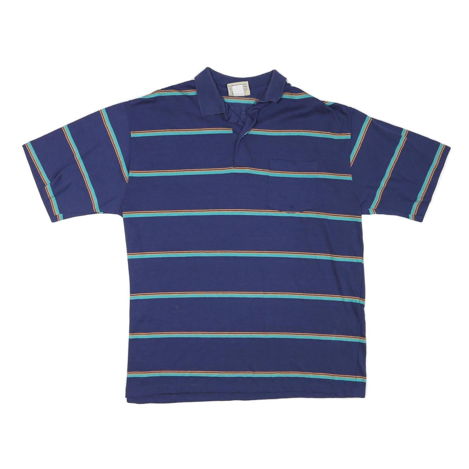 AMERICAN EDITION Mens Blue Striped Short Sleeve Polo Shirt XL Cotton Blend Refurbished - N/A refurbished available on Cerqular