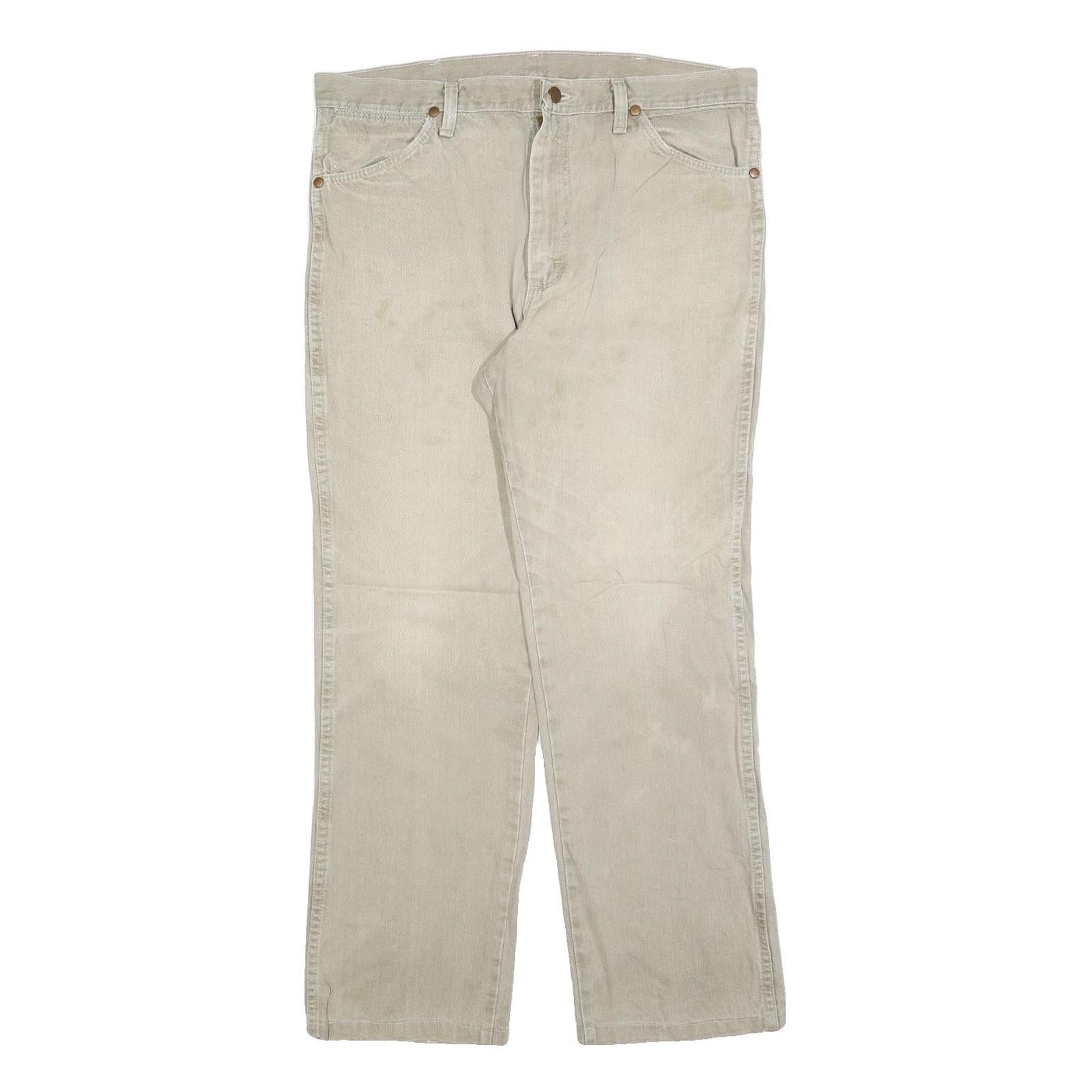 WRANGLER Mens Relaxed Cotton Blend Denim Light Beige Jeans W35 L28 Casual Zip Refurbished - N/A refurbished available on Cerqular