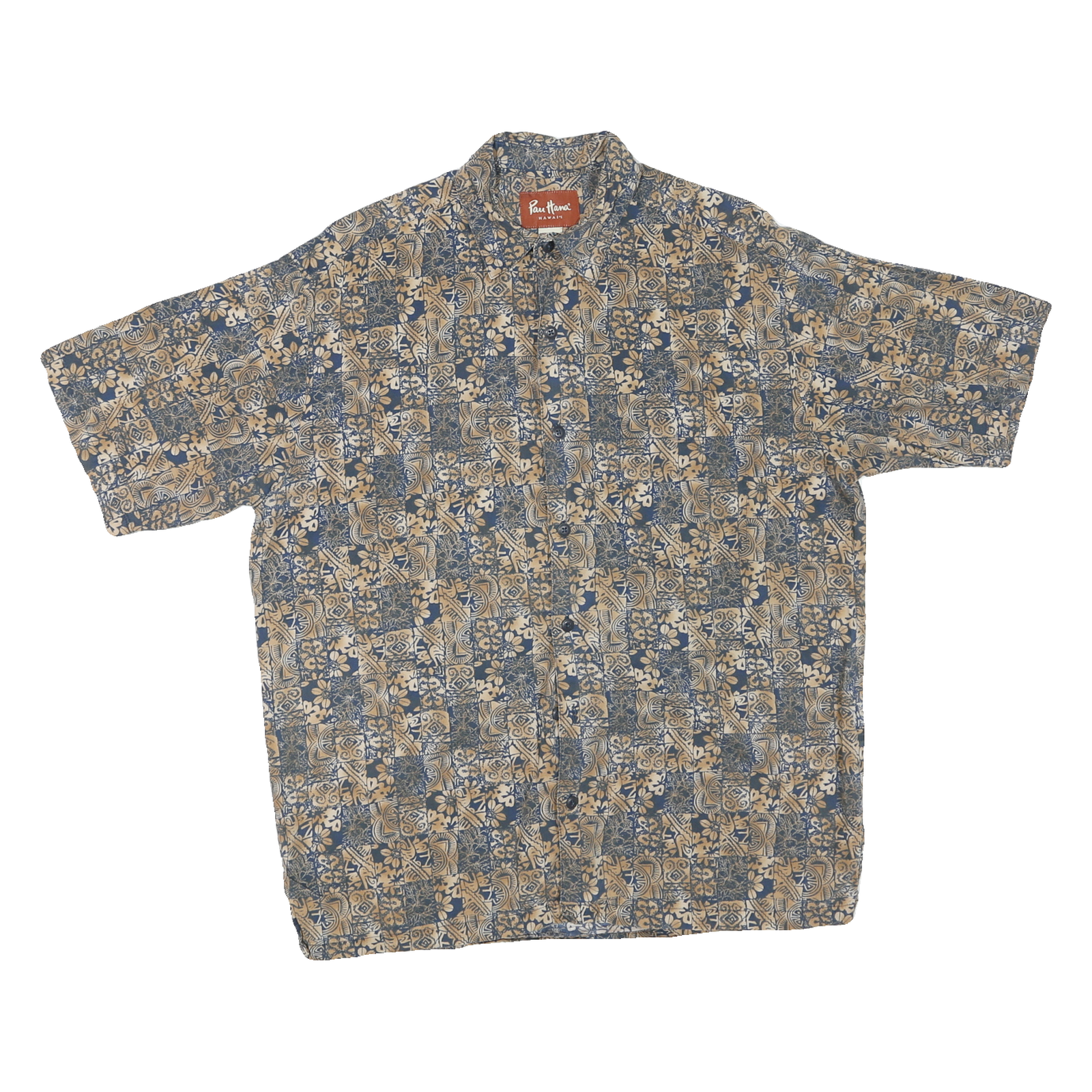 PAU HANA HAWAII Mens Blue & Beige Pattern Shirt M Tropical Cotton Blend Summer Refurbished - N/A refurbished available on Cerqular