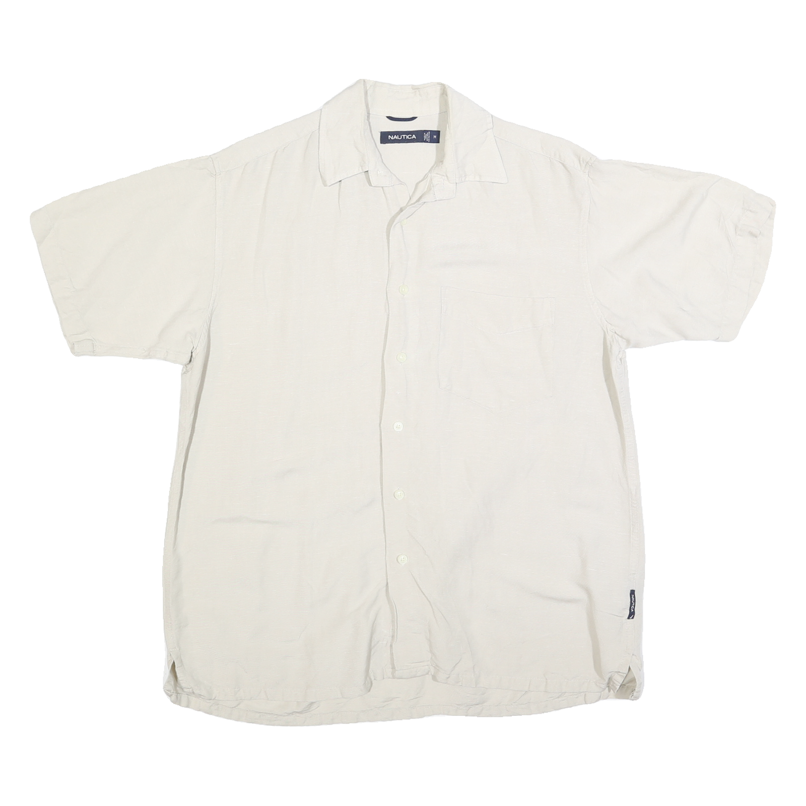 NAUTICA Mens White Shirt M Casual Linen Blend Short Sleeve Button Refurbished - N/A refurbished available on Cerqular