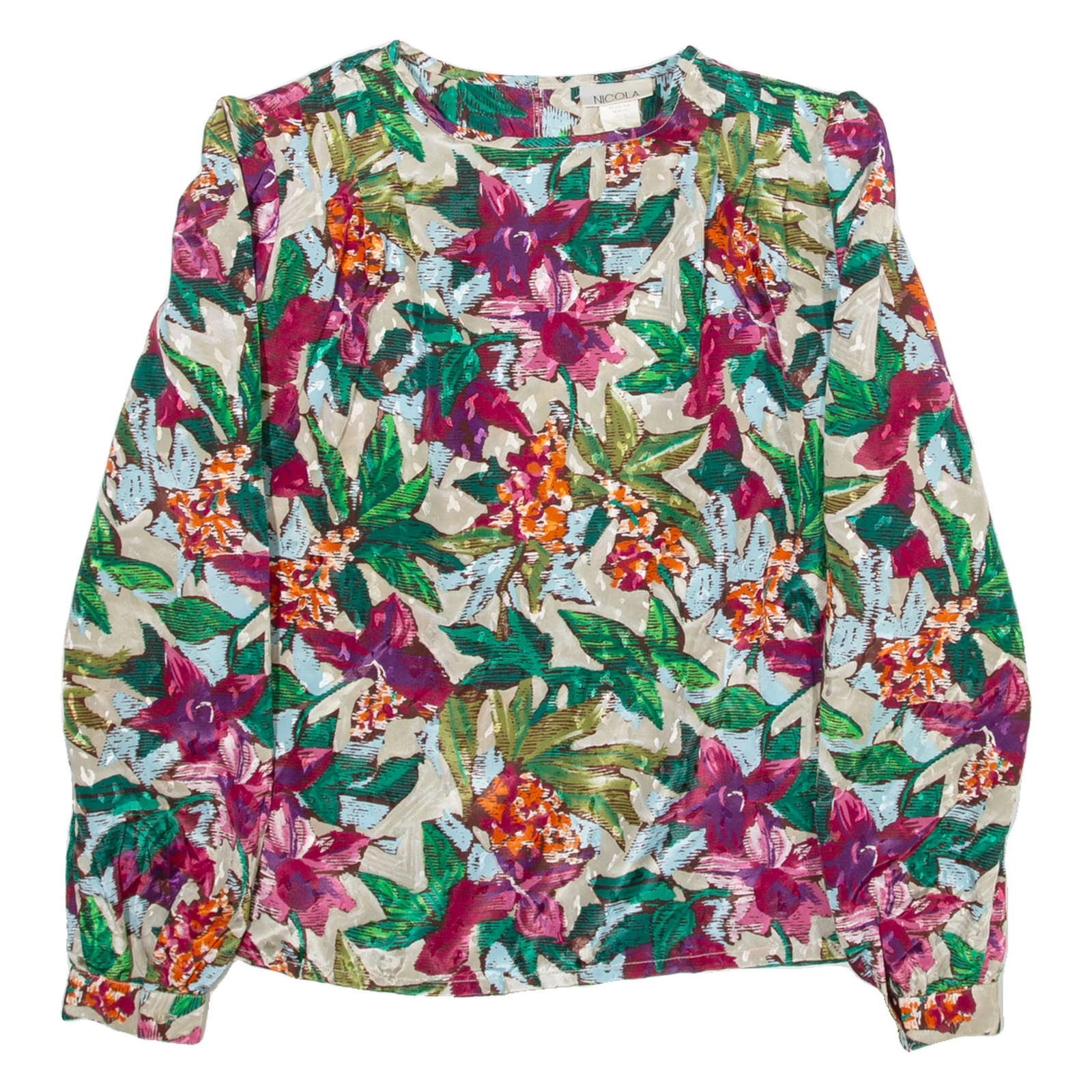 NICOLA Womens Printed Blouse Green Long Sleeve Floral S Refurbished - N/A refurbished available on Cerqular