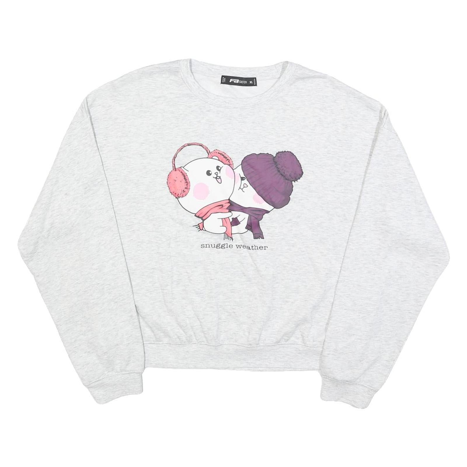 FB SISTER Womens Grey Sweatshirt XL Cute Cartoon Print Crew Neck Long Sleeve Refurbished - N/A refurbished available on Cerqular