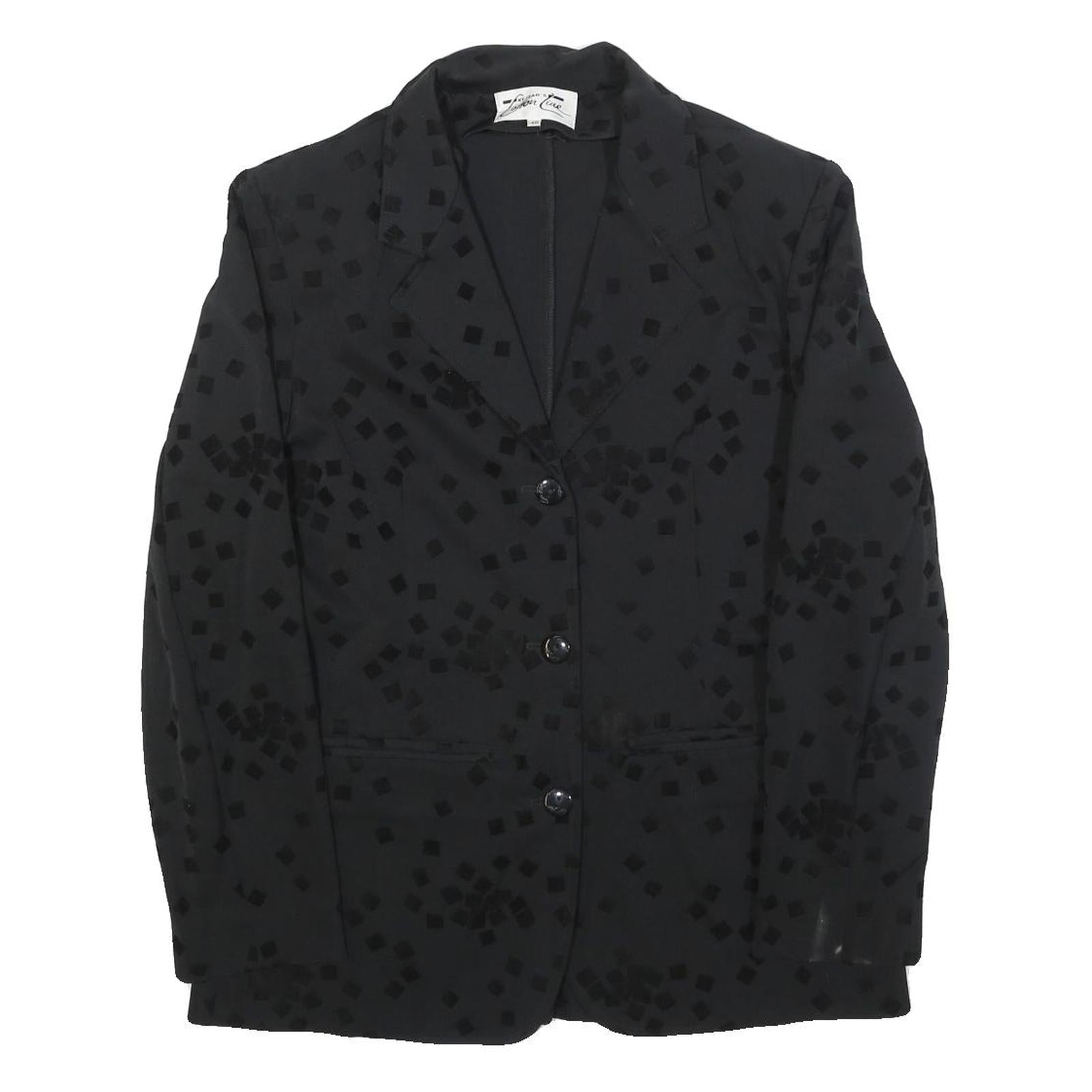 COTTON LINE Womens Black Button Jacket M Polyester Blend Square Pattern Elegant Refurbished - N/A refurbished available on Cerqular