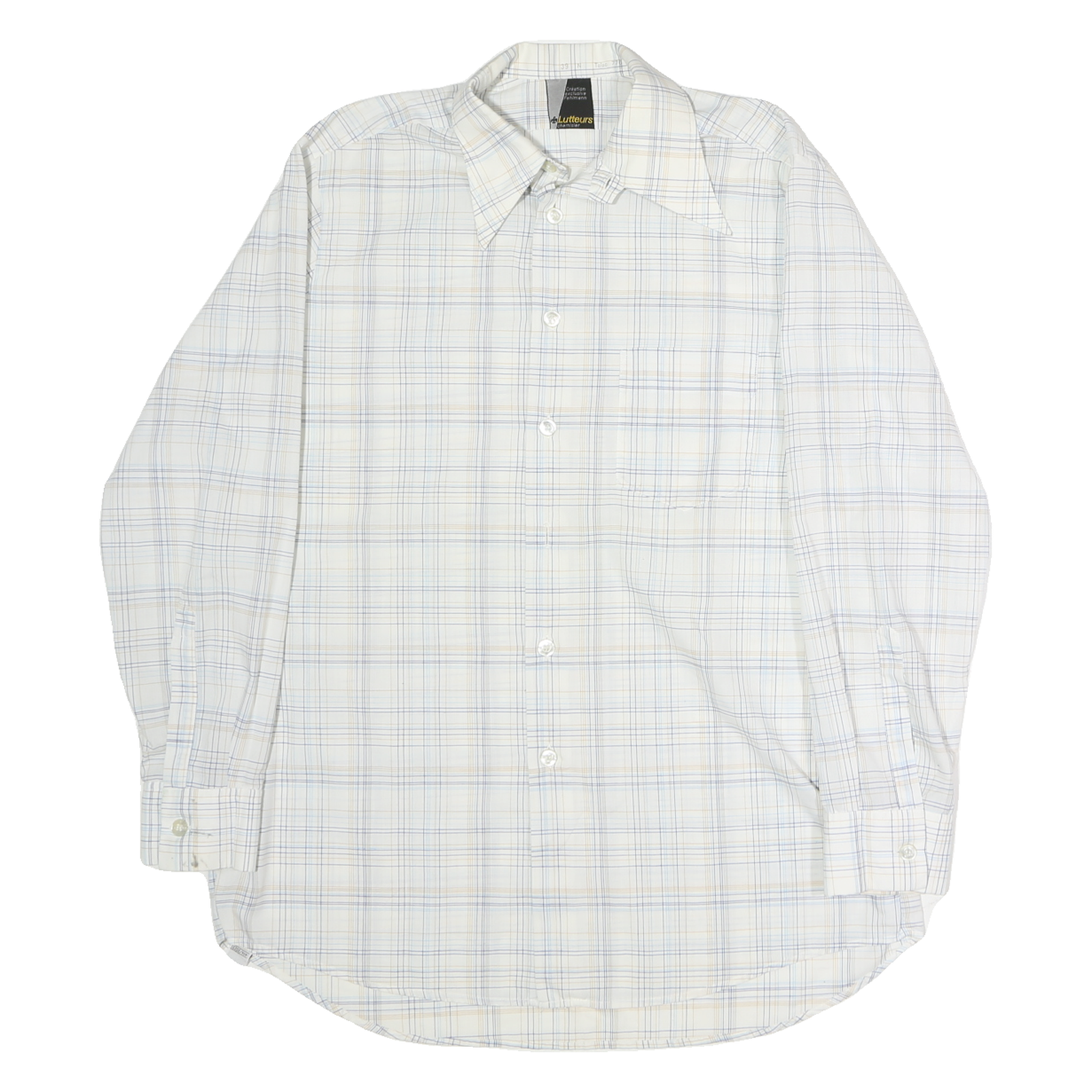 LUTTEURS Mens White & Blue Check Shirt M Cotton Long Sleeve Button Casual Refurbished - N/A refurbished available on Cerqular