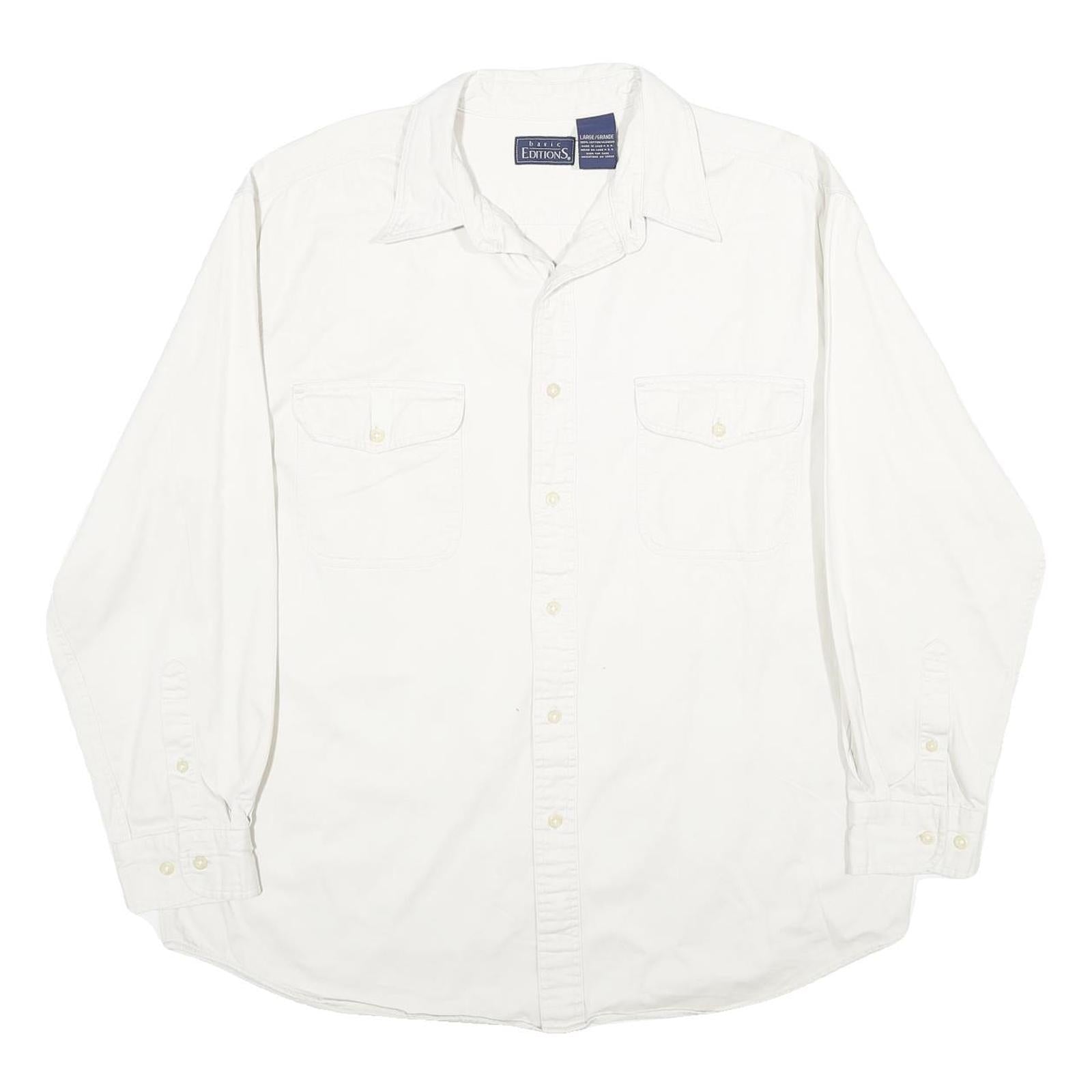 BASIC EDITIONS Mens White Cotton Shirt L Button Pocket Long Sleeve Classic Style Refurbished - N/A refurbished available on Cerqular