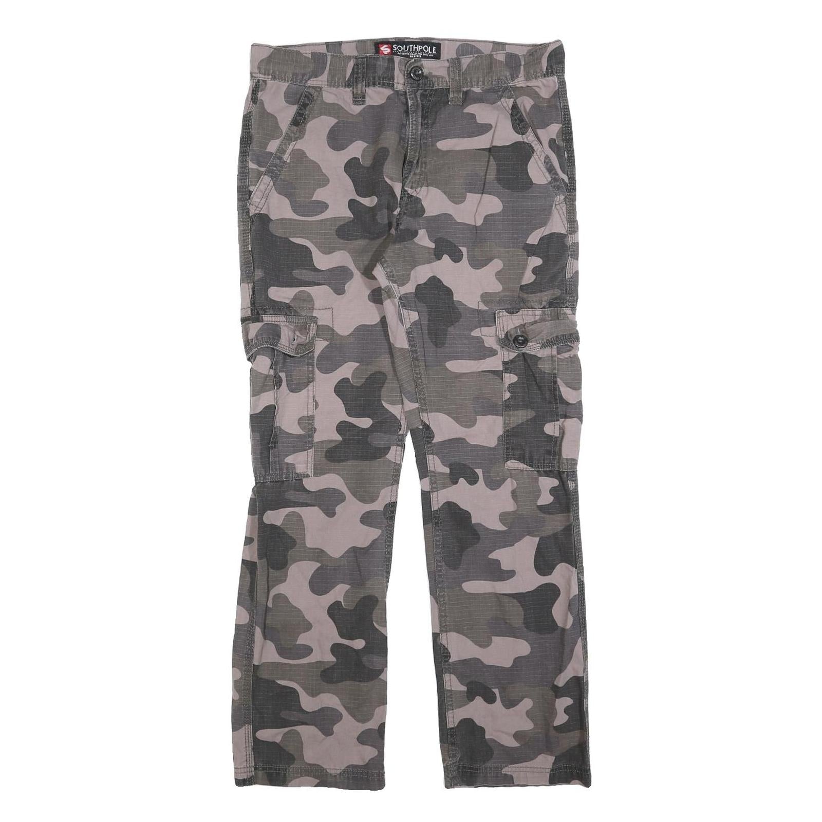 SOUTHPOLE Mens Cotton Blend Slim Cargo Trousers W30 L28 Grey Camouflage Outdoor Refurbished - N/A refurbished available on Cerqular