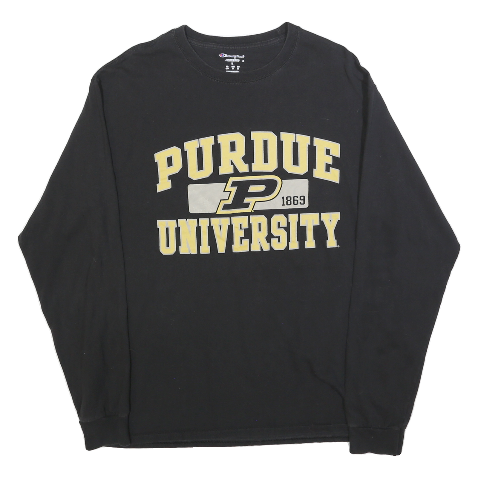 CHAMPION Mens Black Purdue University Long Sleeve Crew Neck T-Shirt L Refurbished - N/A refurbished available on Cerqular