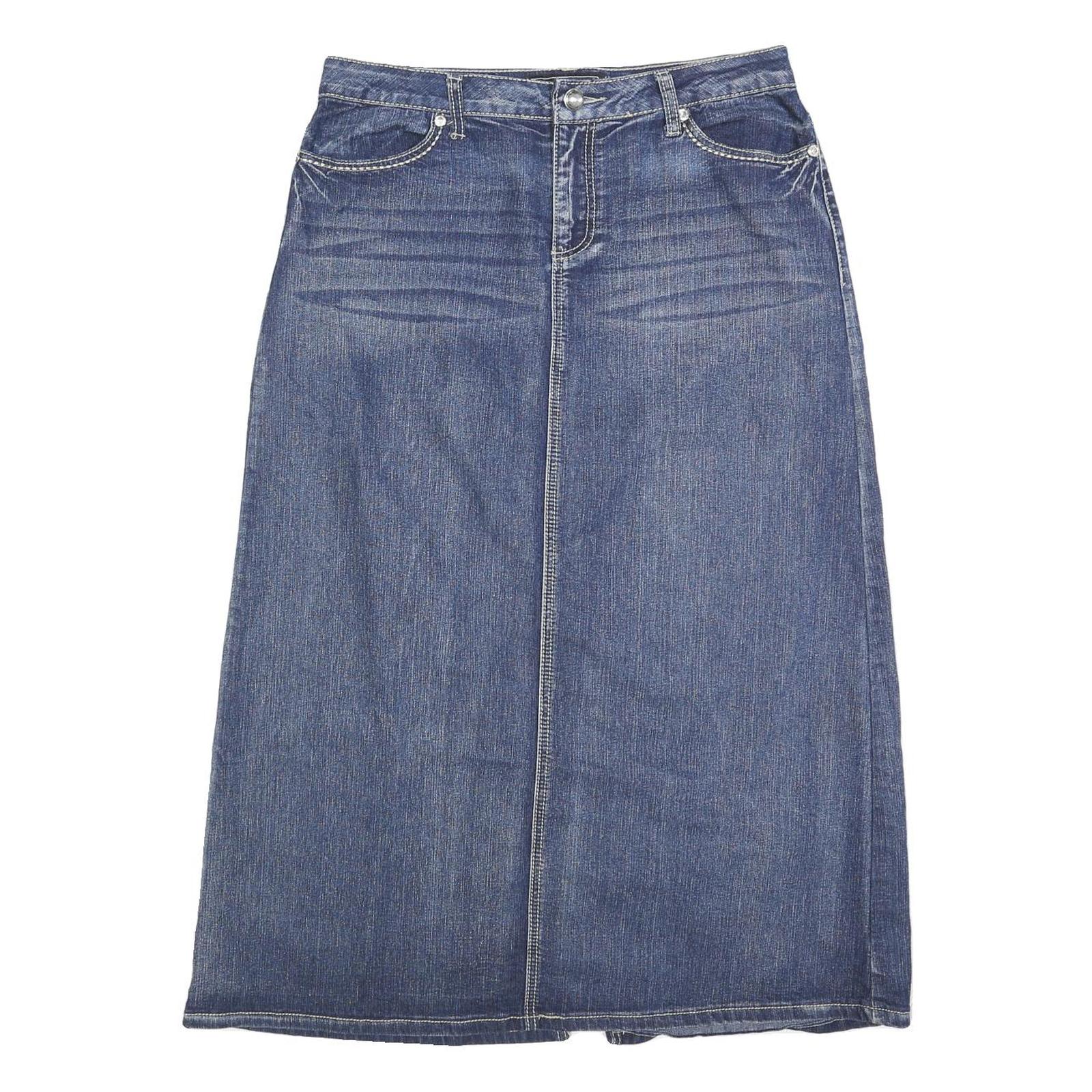CATO Womens Blue Denim Pencil Midi Cotton Skirt L Embellished Pockets Zip Refurbished - N/A refurbished available on Cerqular
