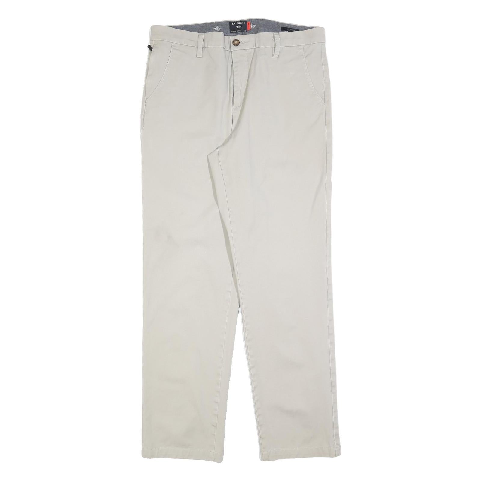 DOCKERS Mens Regular Beige Cotton Blend Trousers W34 L34 Zip Closure Plain Refurbished - N/A refurbished available on Cerqular