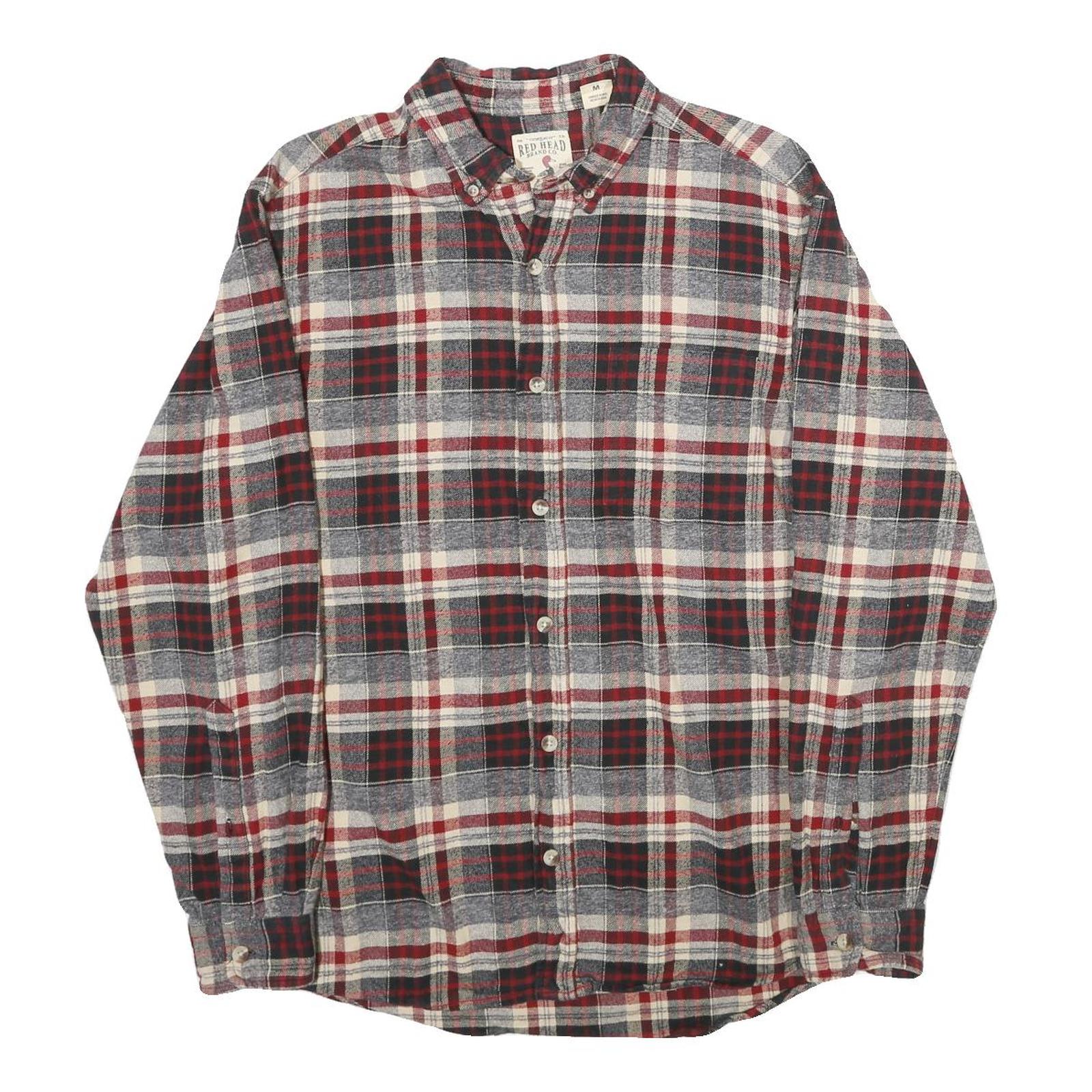 RED HEAD Mens Grey & Red Check Shirt M Button-Down Collar Long Sleeve Cotton Refurbished - N/A refurbished available on Cerqular