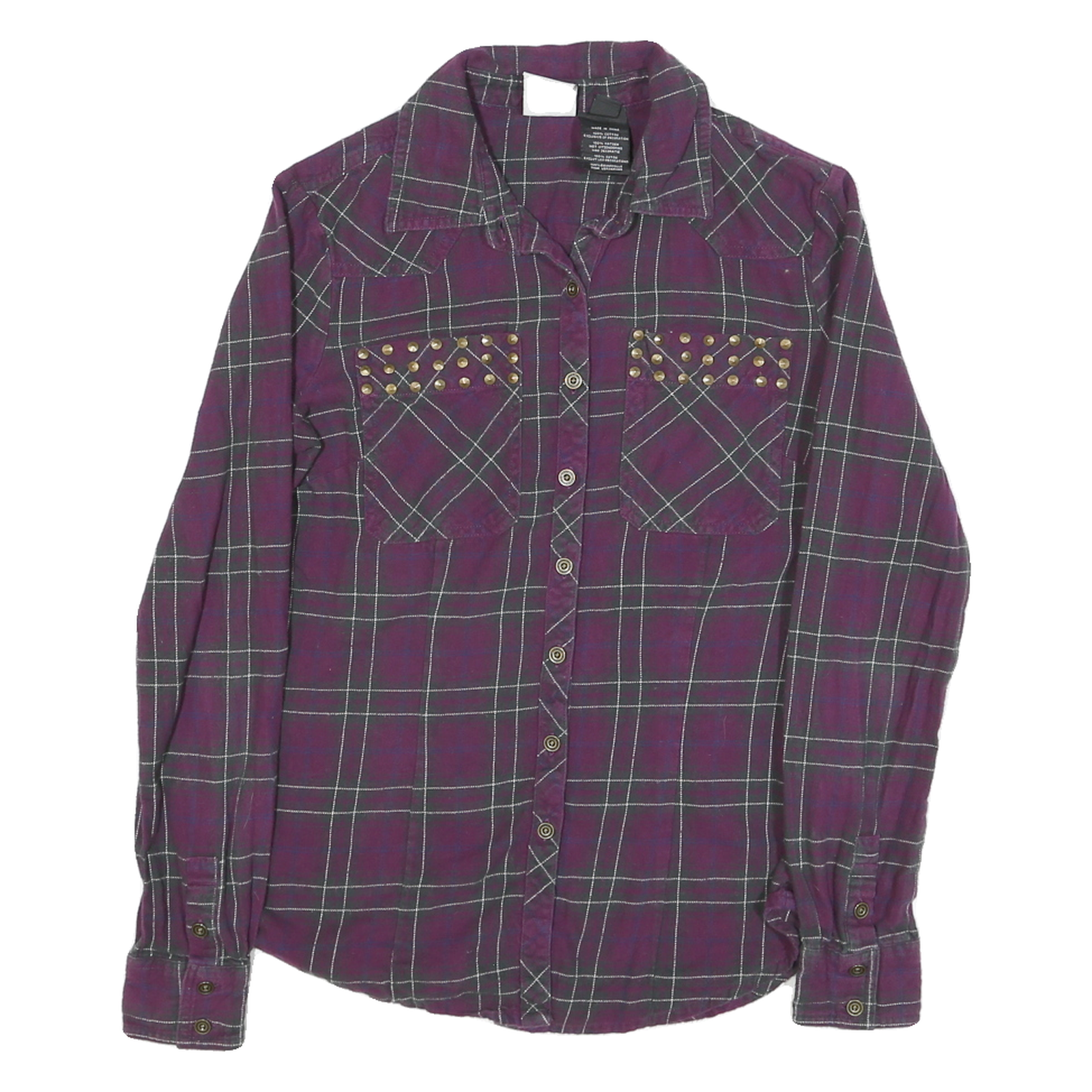 HARLEY DAVIDSON Womens Purple & Grey Checked Shirt S Studded Pocket Casual Refurbished - N/A refurbished available on Cerqular