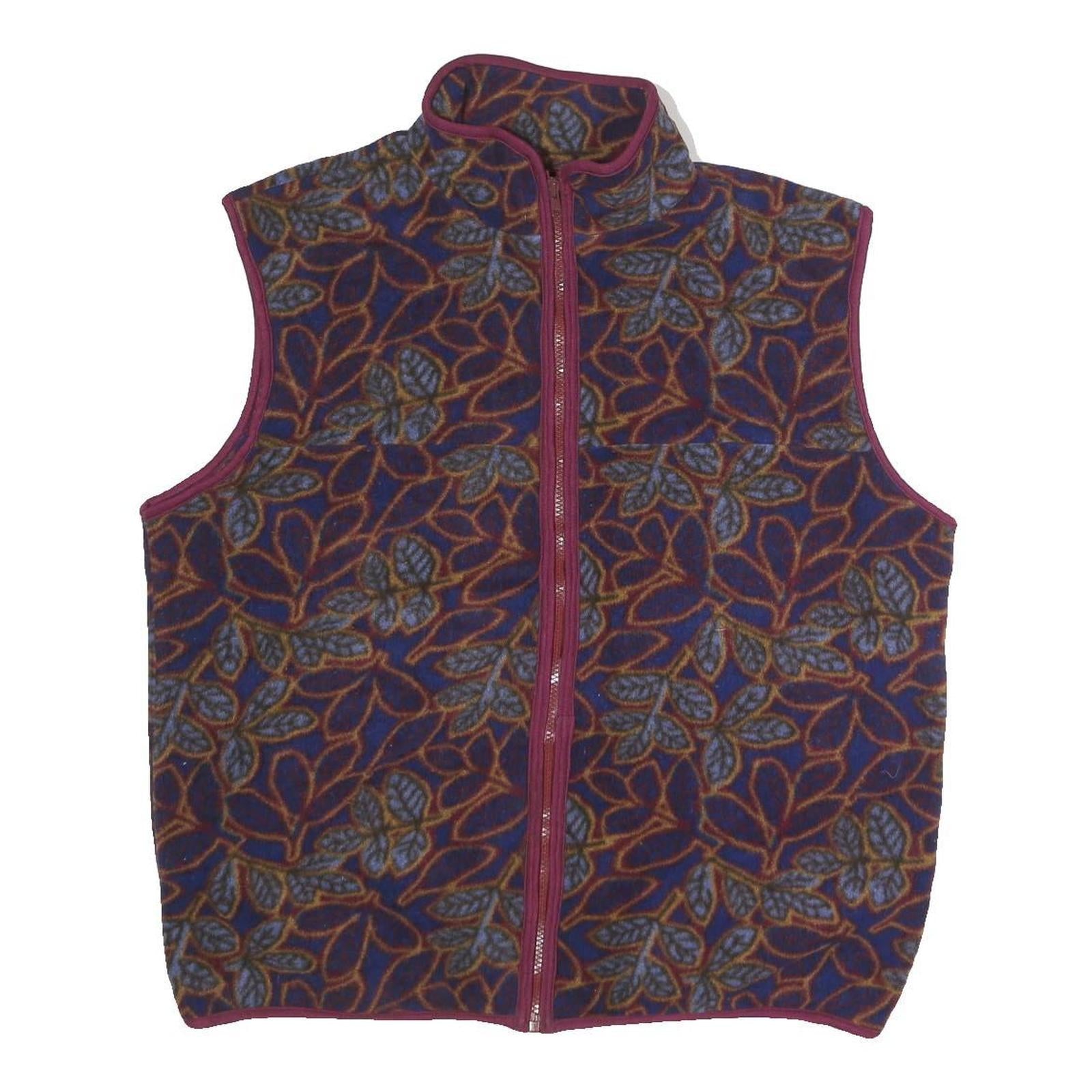 Mens Burgundy Blue Leaf Pattern Polyester Zip Sleeveless Jacket Vest L Casual Refurbished - N/A refurbished available on Cerqular