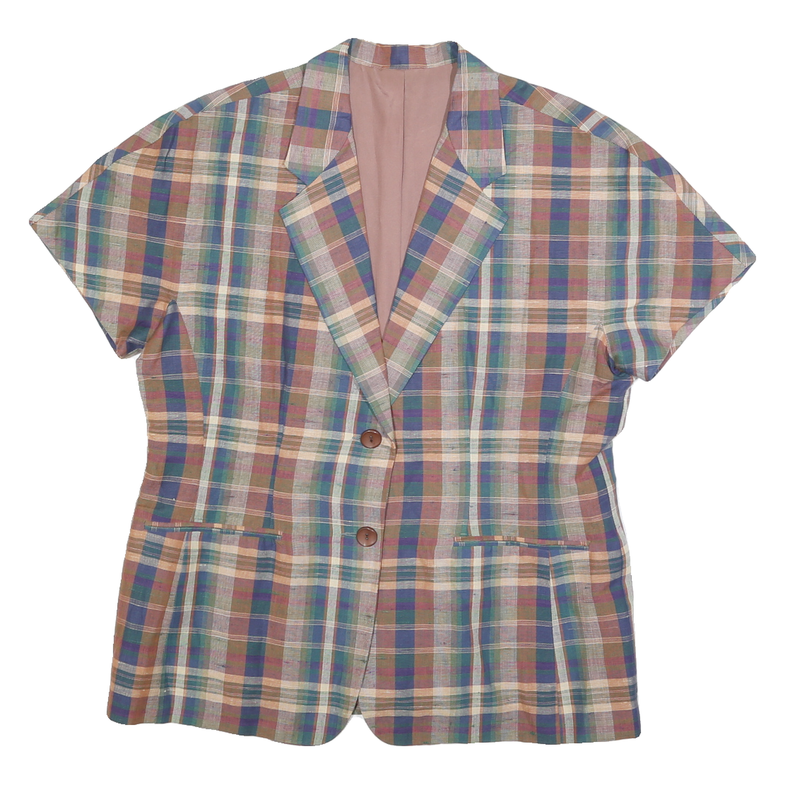 Womens Blue Beige Brown Green Plaid Cotton Blend Button Jacket M Checked Casual Refurbished - N/A refurbished available on Cerqular