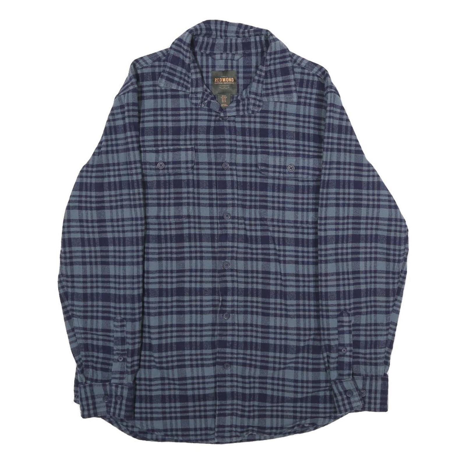 REDMOND Mens Blue & Navy Check Shirt M Cotton Long Sleeve Casual Classic Refurbished - N/A refurbished available on Cerqular