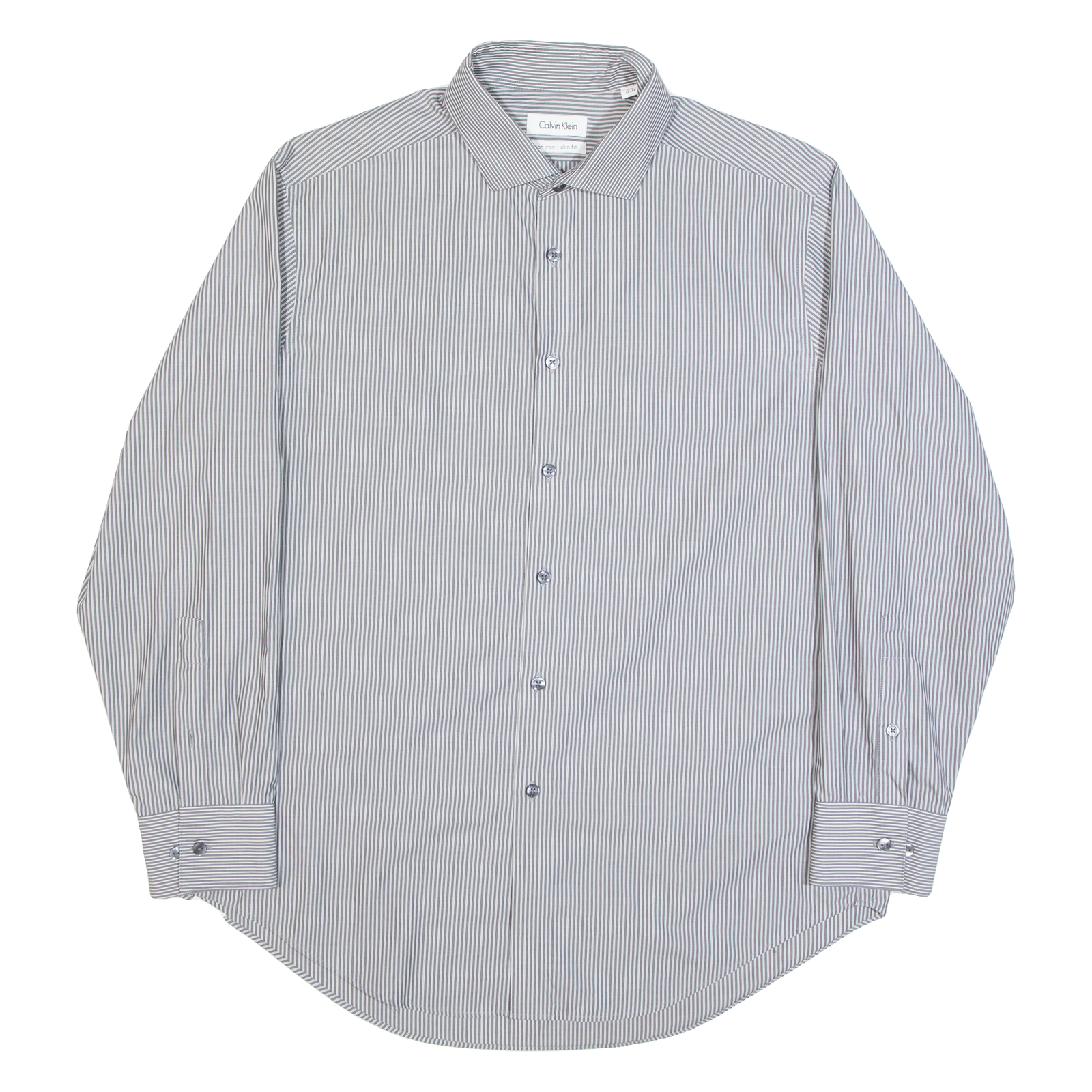 CALVIN KLEIN Slim Fit Mens Shirt Grey Striped Long Sleeve M Refurbished - N/A refurbished available on Cerqular