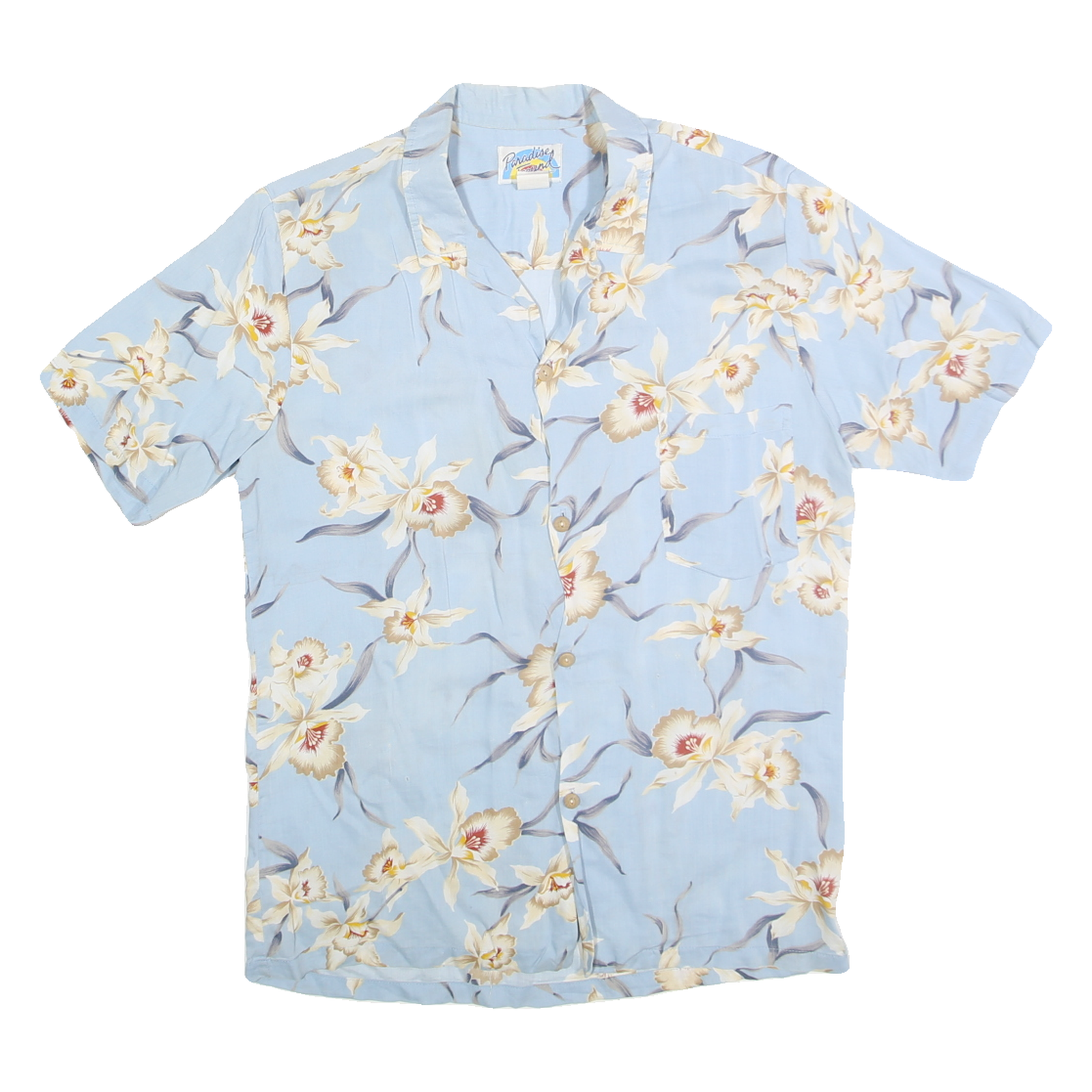 PARADISE ISLAND Mens Blue Floral Rayon Shirt S Lightweight Tropical Vacation Refurbished - N/A refurbished available on Cerqular