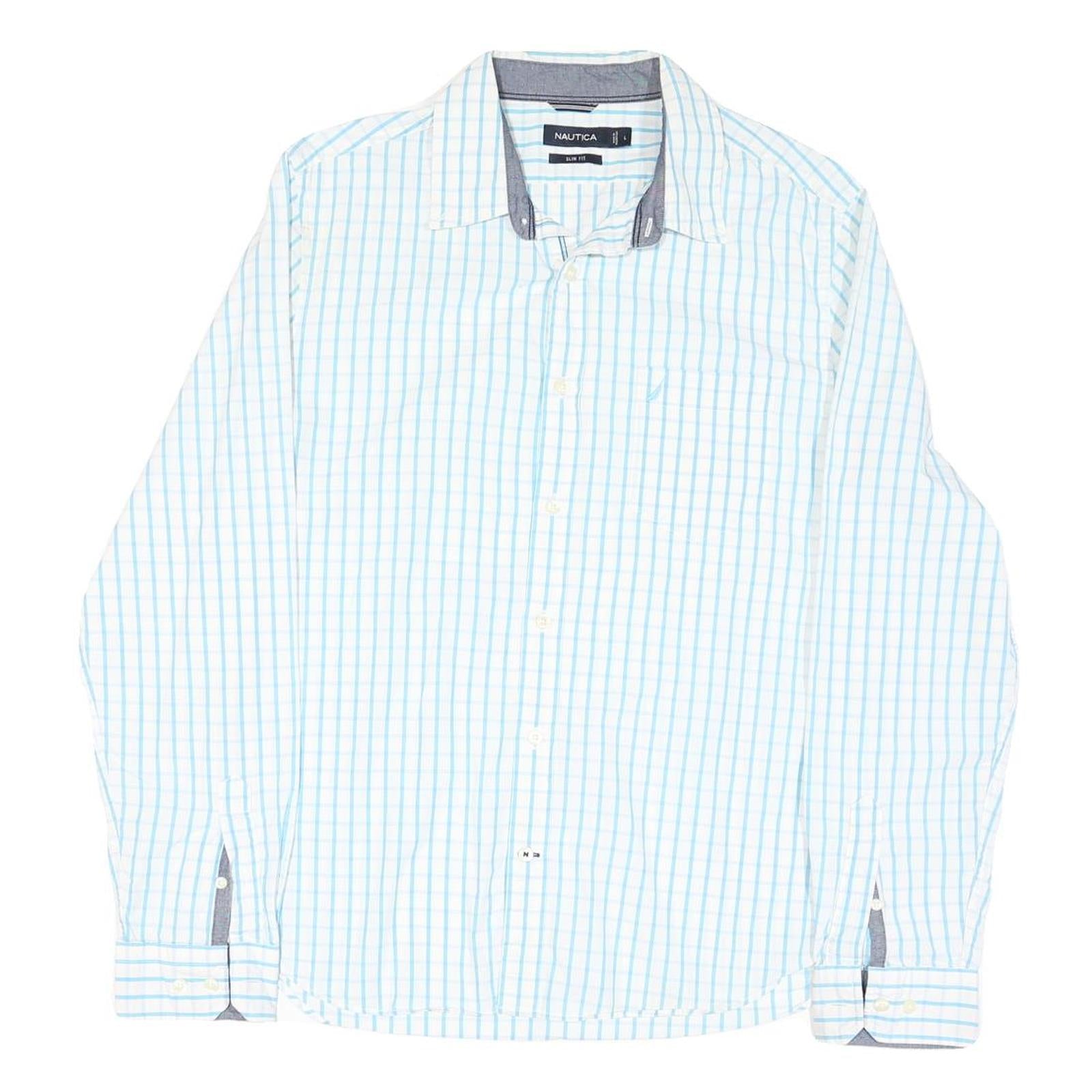 NAUTICA Mens White & Blue Checked Slim Fit Shirt L Cotton Blend Casual Smart Refurbished - N/A refurbished available on Cerqular