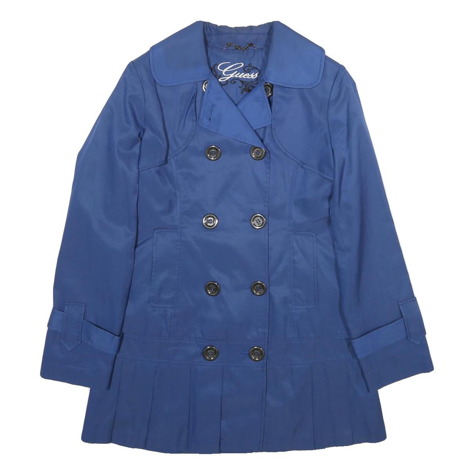 GUESS Womens Blue Button Cotton Blend Pleated Jacket S Stylish Classic Outerwear Refurbished - N/A refurbished available on Cerqular