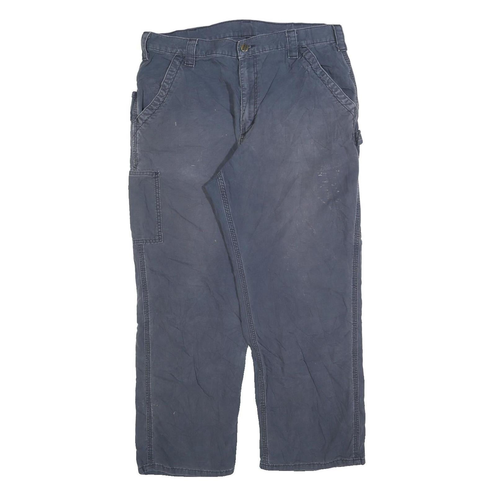 CARHARTT Mens Cotton Blend Blue Regular Straight Trousers W38 L30 Workwear Refurbished - N/A refurbished available on Cerqular