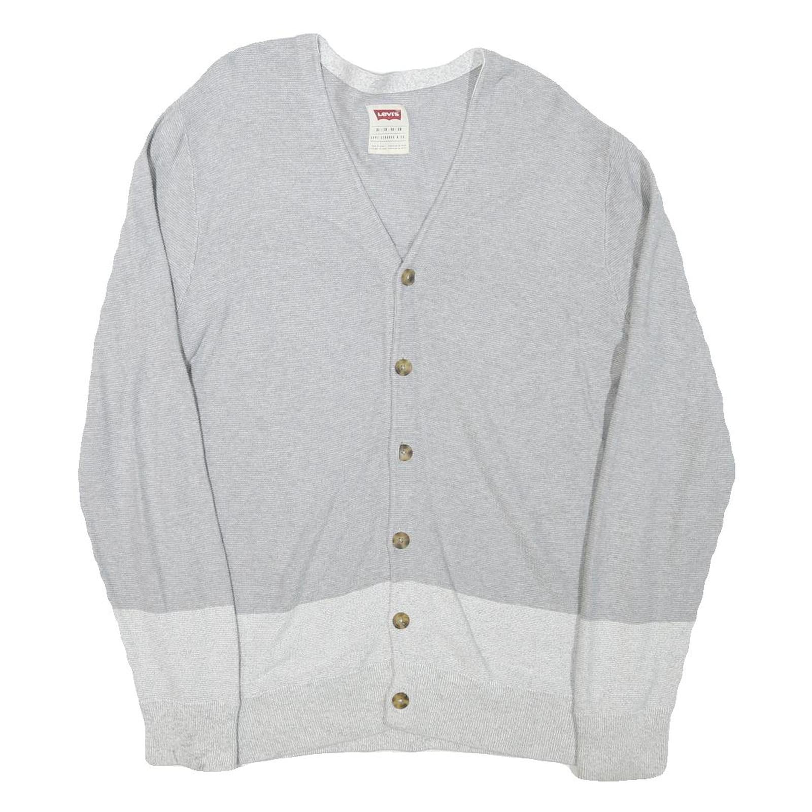 LEVI'S Mens Grey & Light Grey Plain Button Up Jumper Crew Neck Cotton Blend XL Refurbished - N/A refurbished available on Cerqular