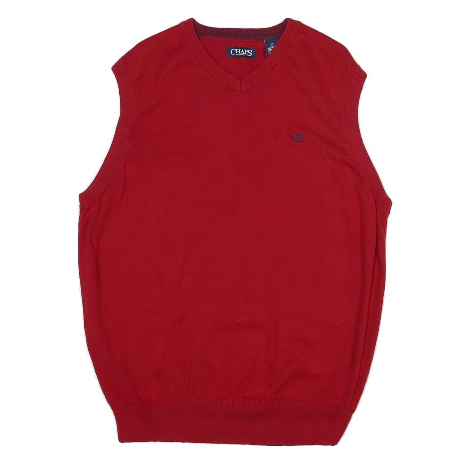 CHAPS Mens Red Patterned Jumper V-Neck Basic Knit L Sleeveless Cotton Blend Refurbished - N/A refurbished available on Cerqular