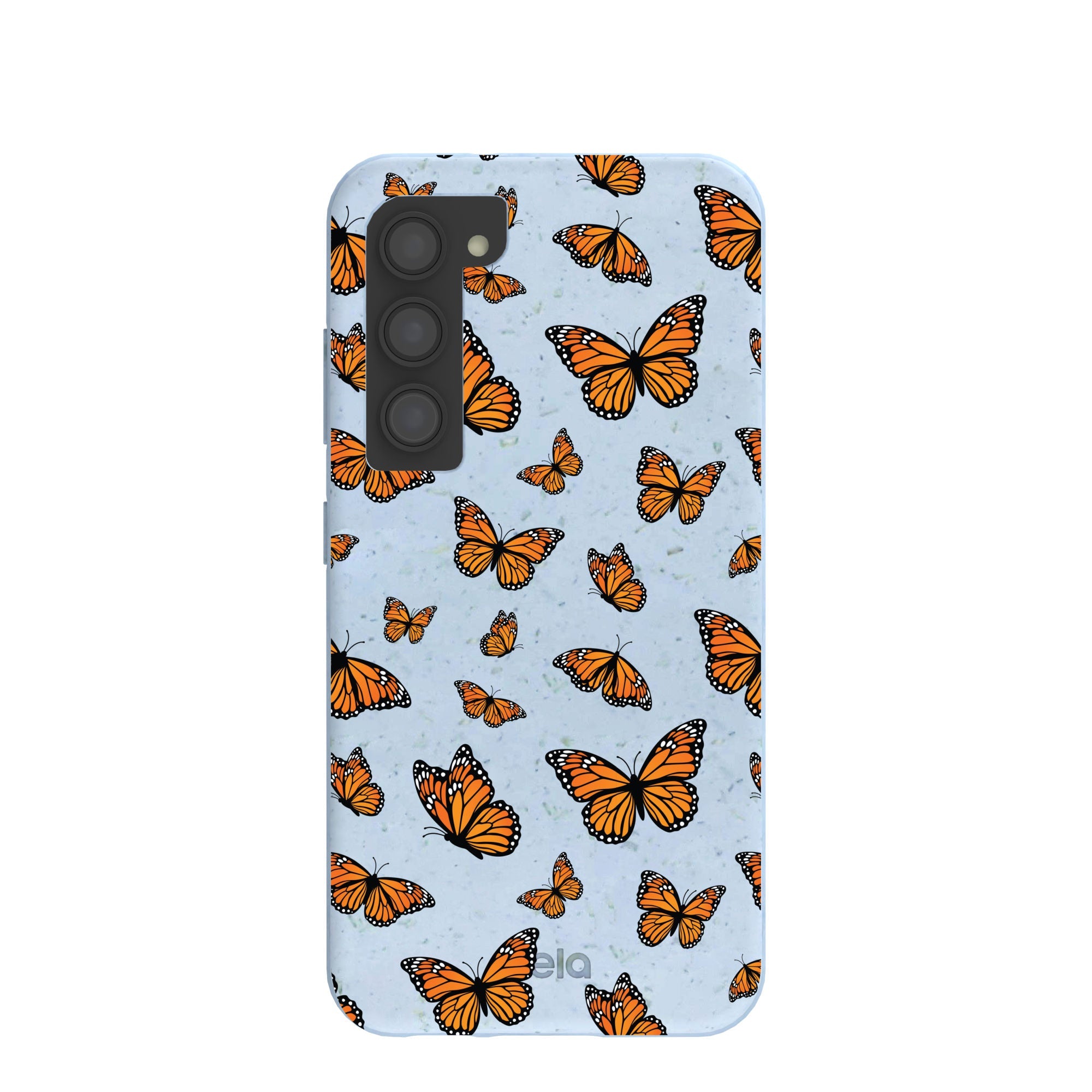 Powder Blue Monarchs in flight Samsung Galaxy S23 Case Refurbished - Pela Case refurbished available on Cerqular