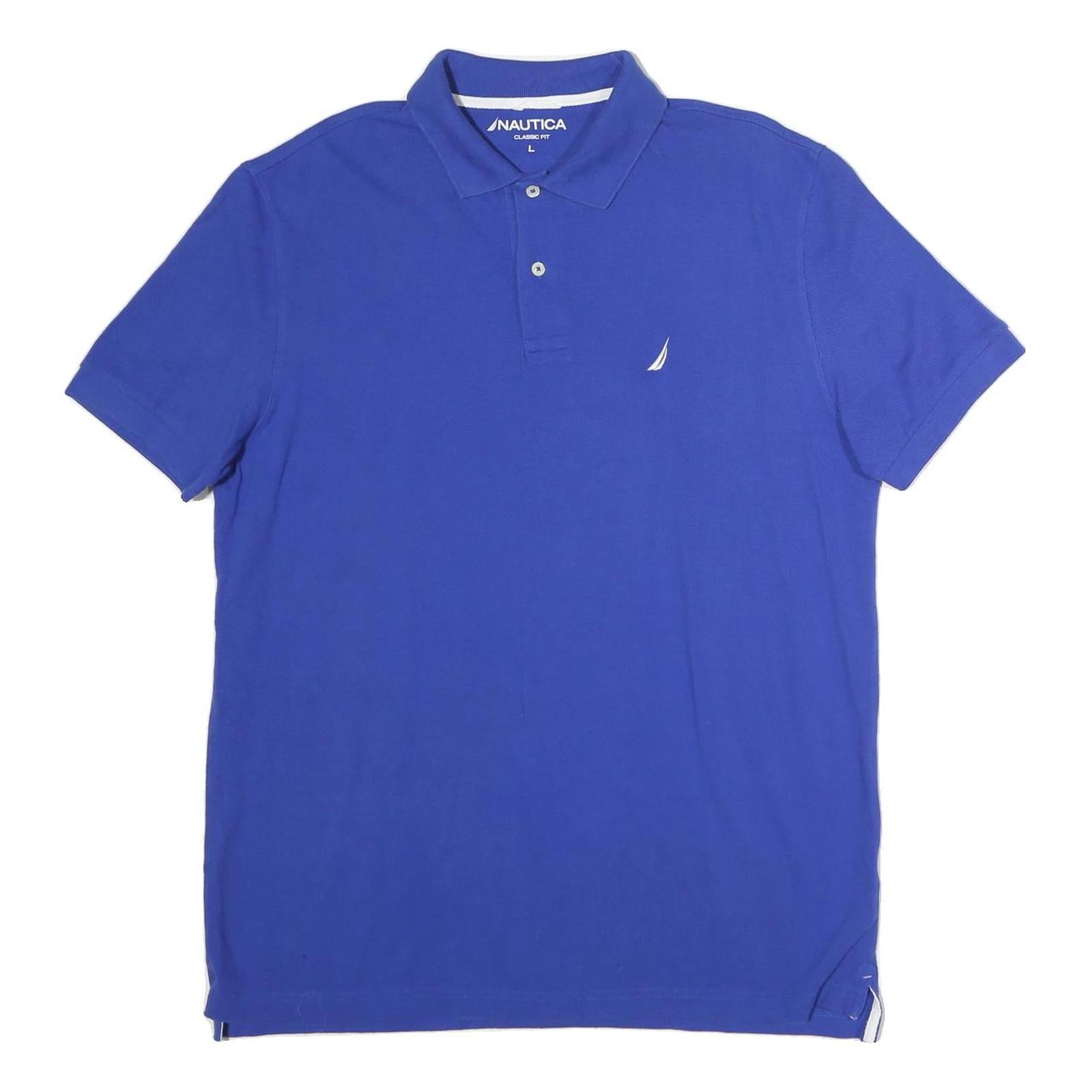 NAUTICA Mens Blue Short Sleeve Plain Polo Shirt L Classic Fit Cotton Refurbished - N/A refurbished available on Cerqular