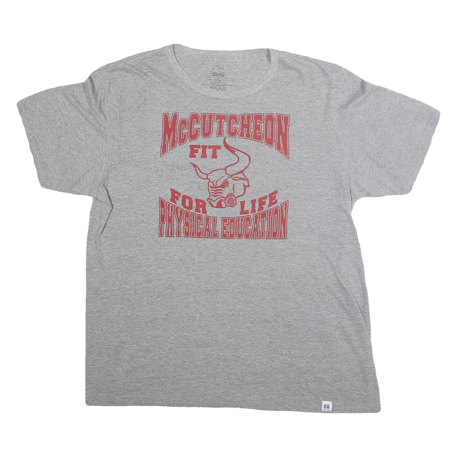 RUSSELL ATHLETIC Mens Grey & Red Graphic T-Shirt L Short Sleeve Crew Neck Refurbished - N/A refurbished available on Cerqular