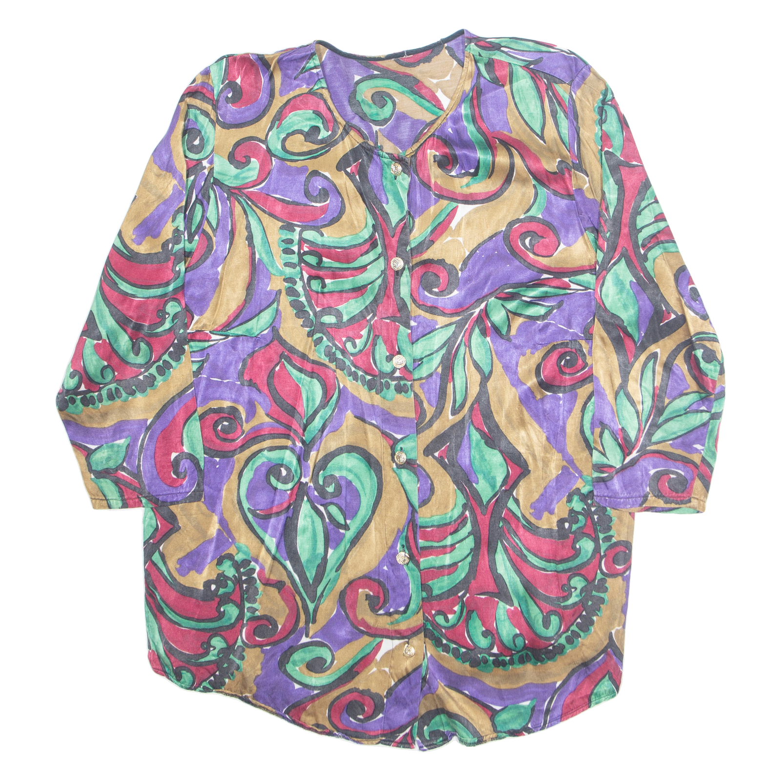 Womens Printed Blouse Purple V-Neck Long Sleeve Faux Silk Crazy Pattern M Refurbished - N/A refurbished available on Cerqular