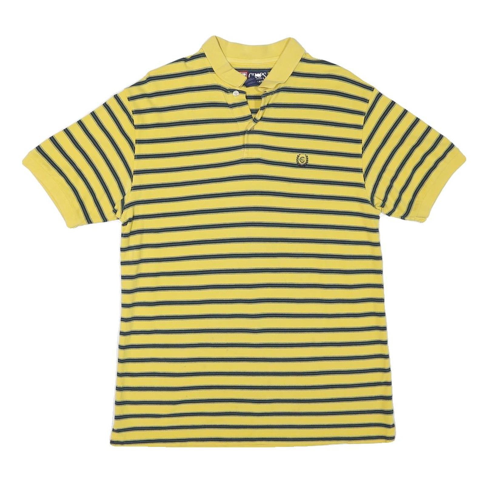 CHAPS Mens Yellow & Navy Striped Short Sleeve Polo Shirt M Classic Cotton Blend Refurbished - N/A refurbished available on Cerqular