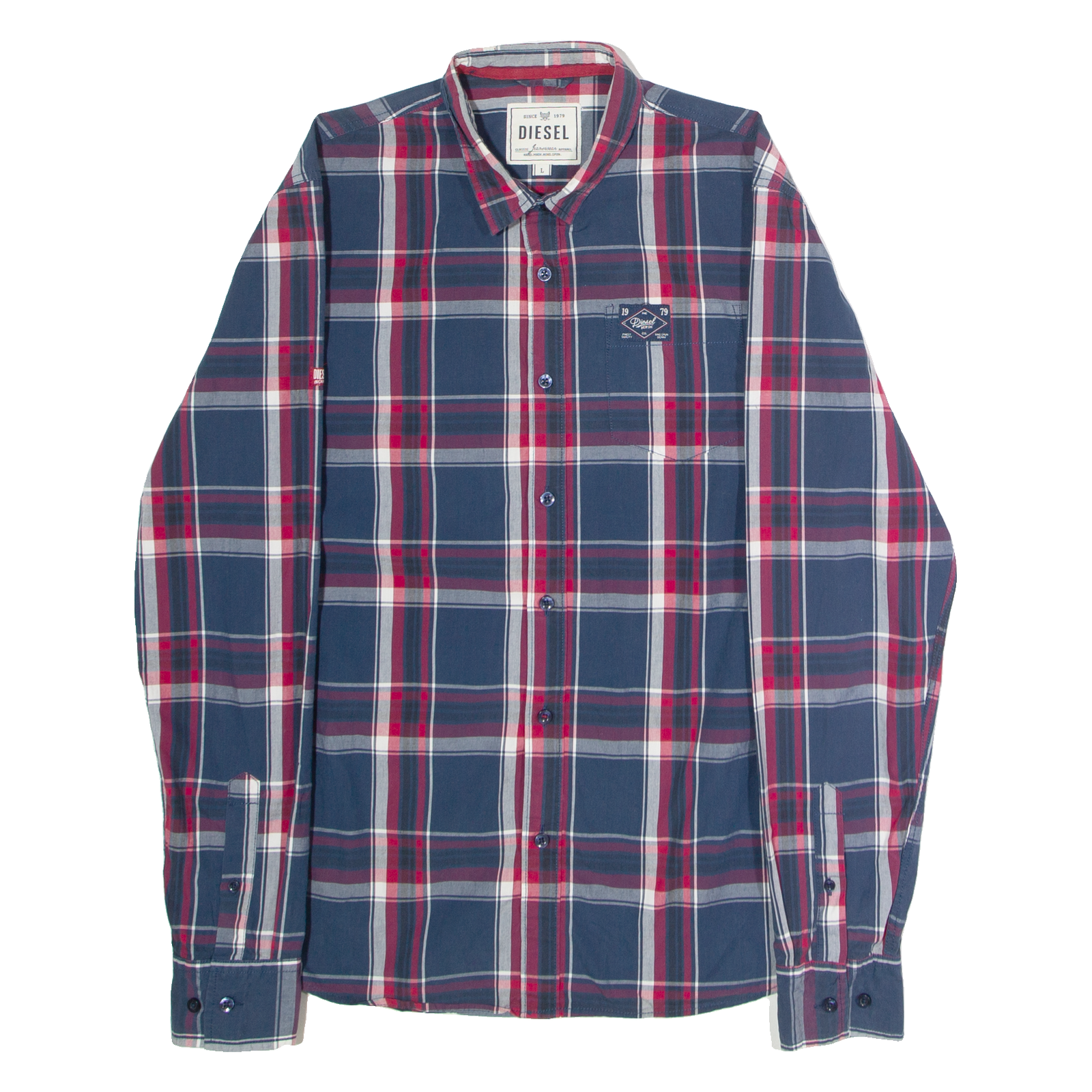 DIESEL Mens Shirt Blue Check Long Sleeve L Refurbished - N/A refurbished available on Cerqular