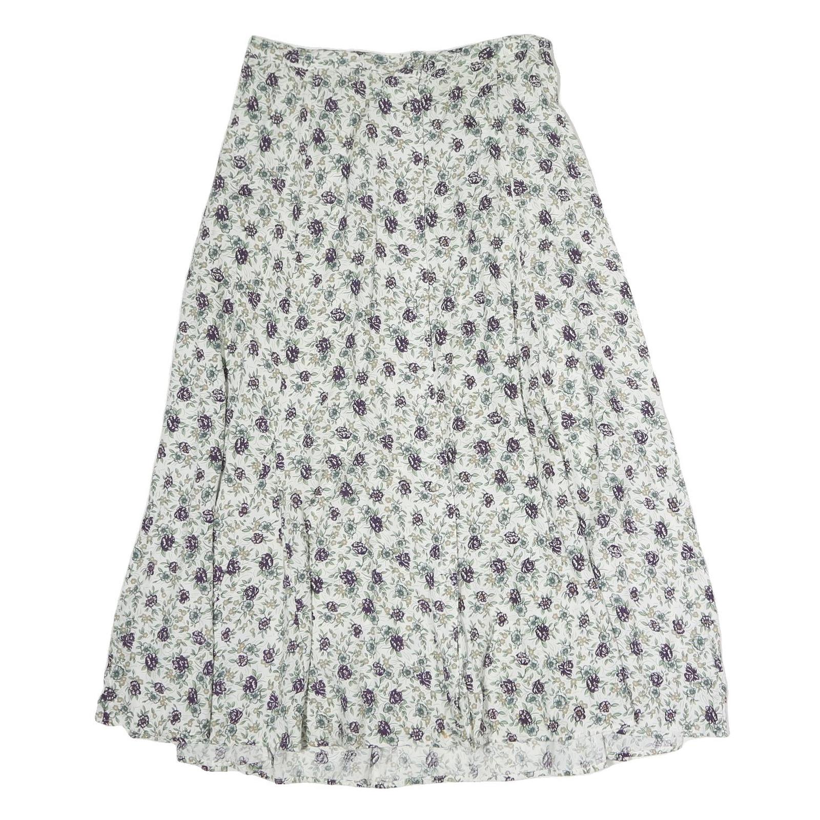 STEFANO Womens White Floral Pattern Midi Polyester Pleated Skirt L Elegant Refurbished - N/A refurbished available on Cerqular