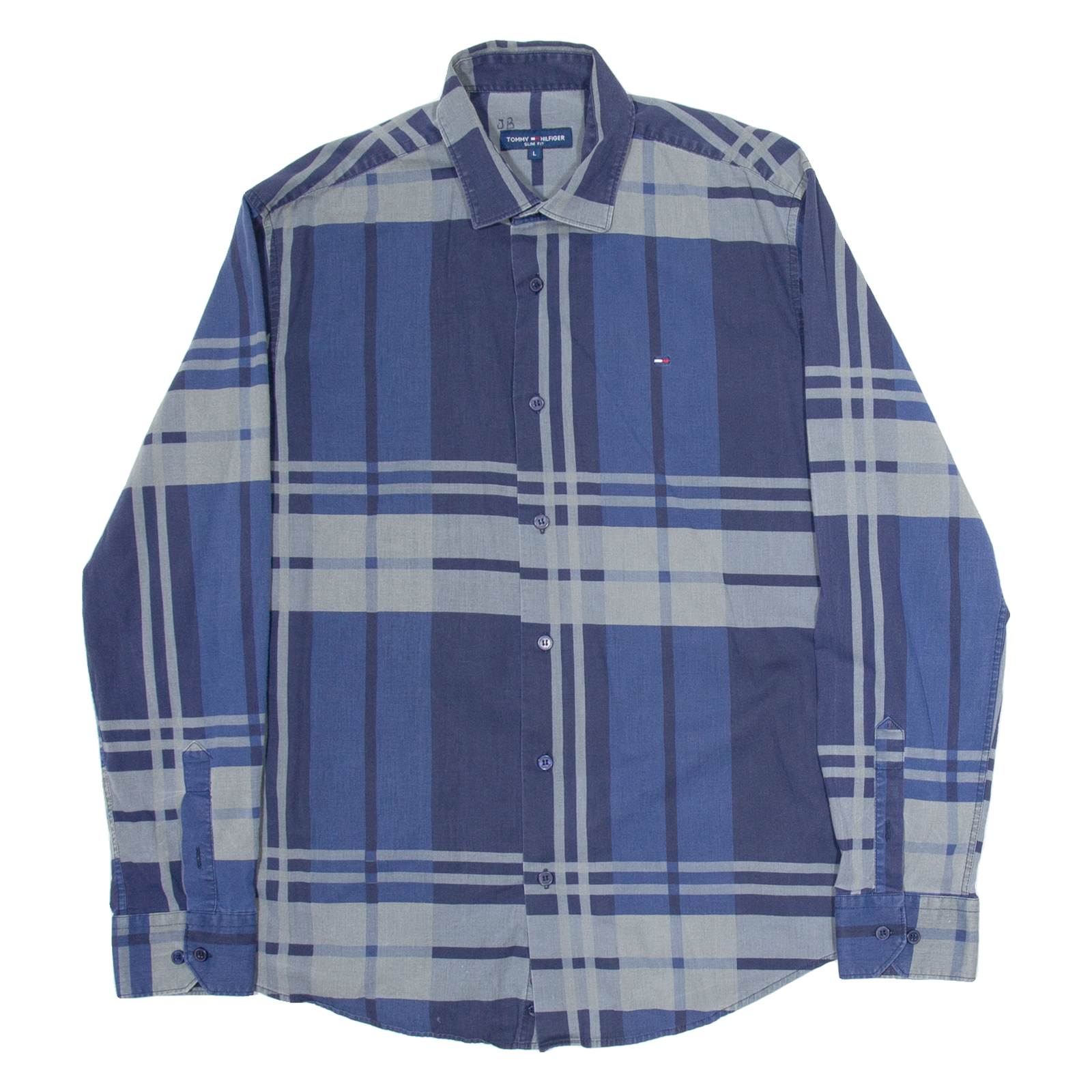 TOMMY HILFIGER Slim Fit Mens Shirt Blue Check Long Sleeve L Refurbished - N/A refurbished available on Cerqular