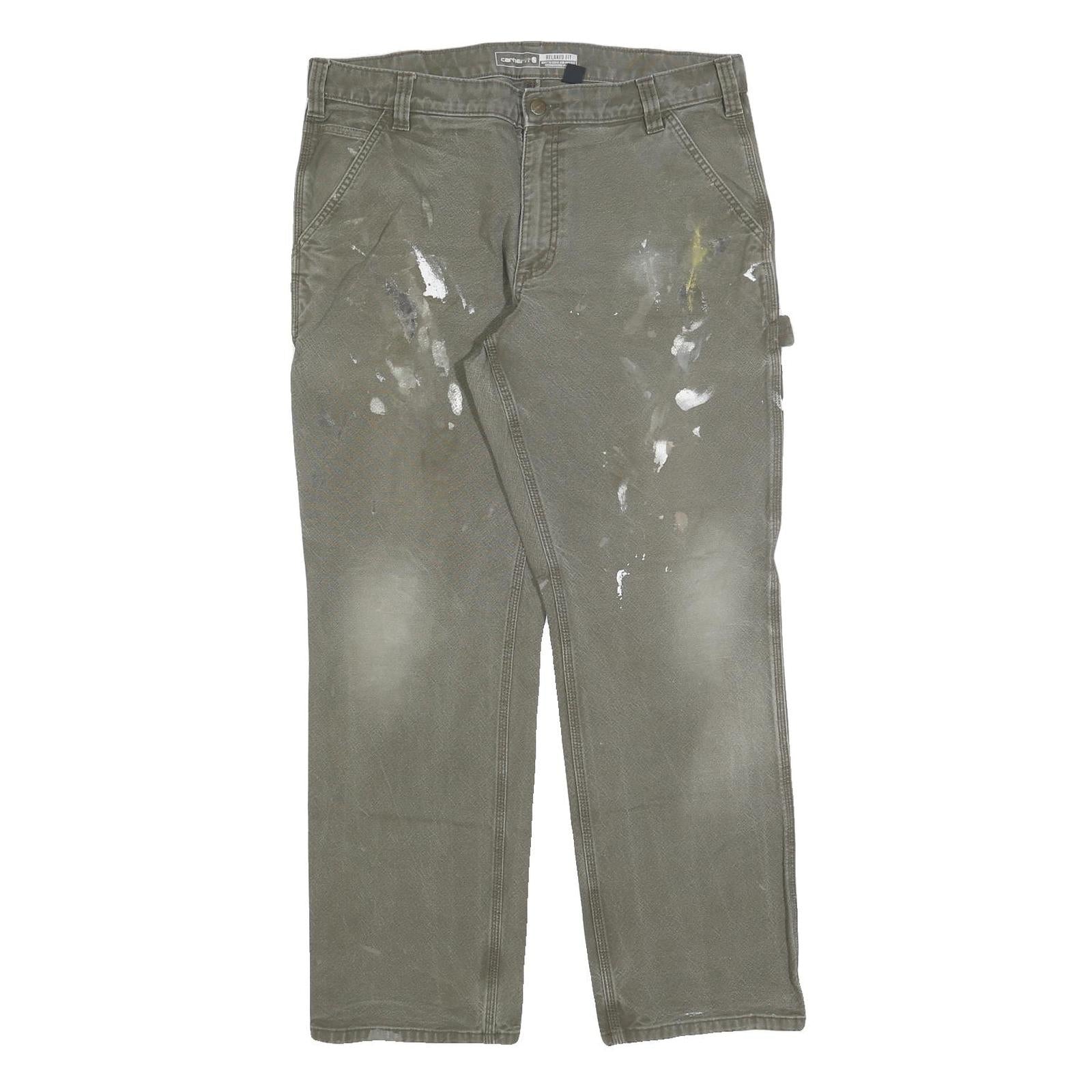 CARHARTT Mens Cotton Blend Green Relaxed Straight Trousers W36 L32 Workwear Zip Refurbished - N/A refurbished available on Cerqular