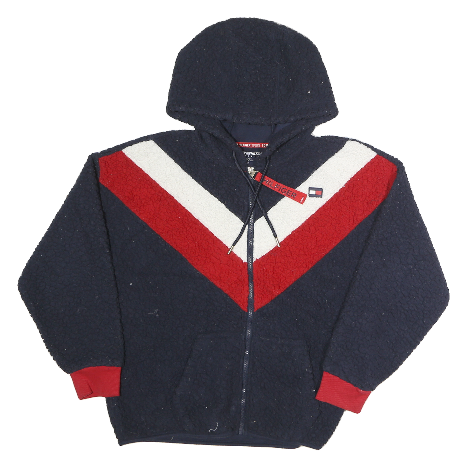 TOMMY SPORT Mens Navy Blue Red & White Chevron Zip Jacket M Cotton Sherpa Refurbished - N/A refurbished available on Cerqular
