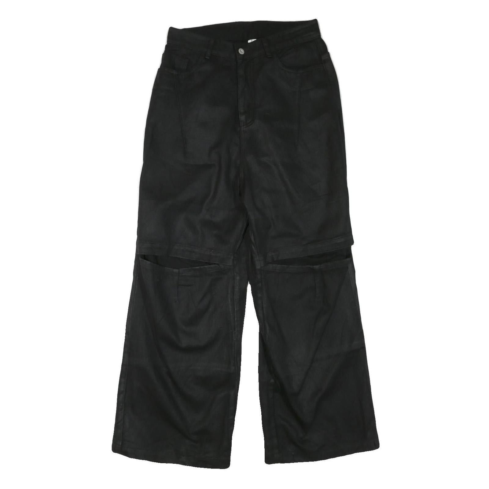 Womens Black Regular Fit Wide-Leg Denim Jeans W30 L30 Casual Zip Closure Refurbished - N/A refurbished available on Cerqular
