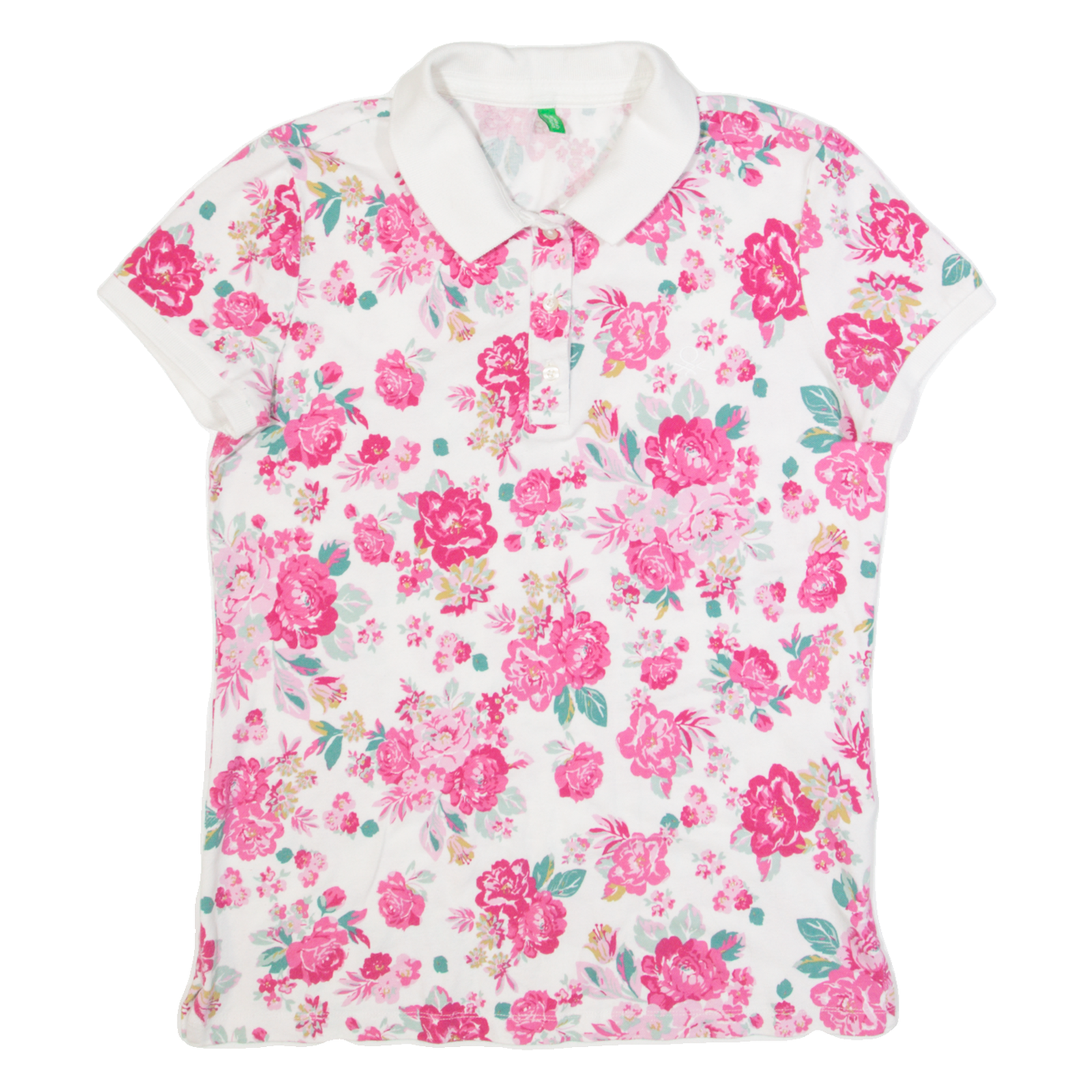 BENETTON Womens Polo Shirt White Floral M Refurbished - N/A refurbished available on Cerqular