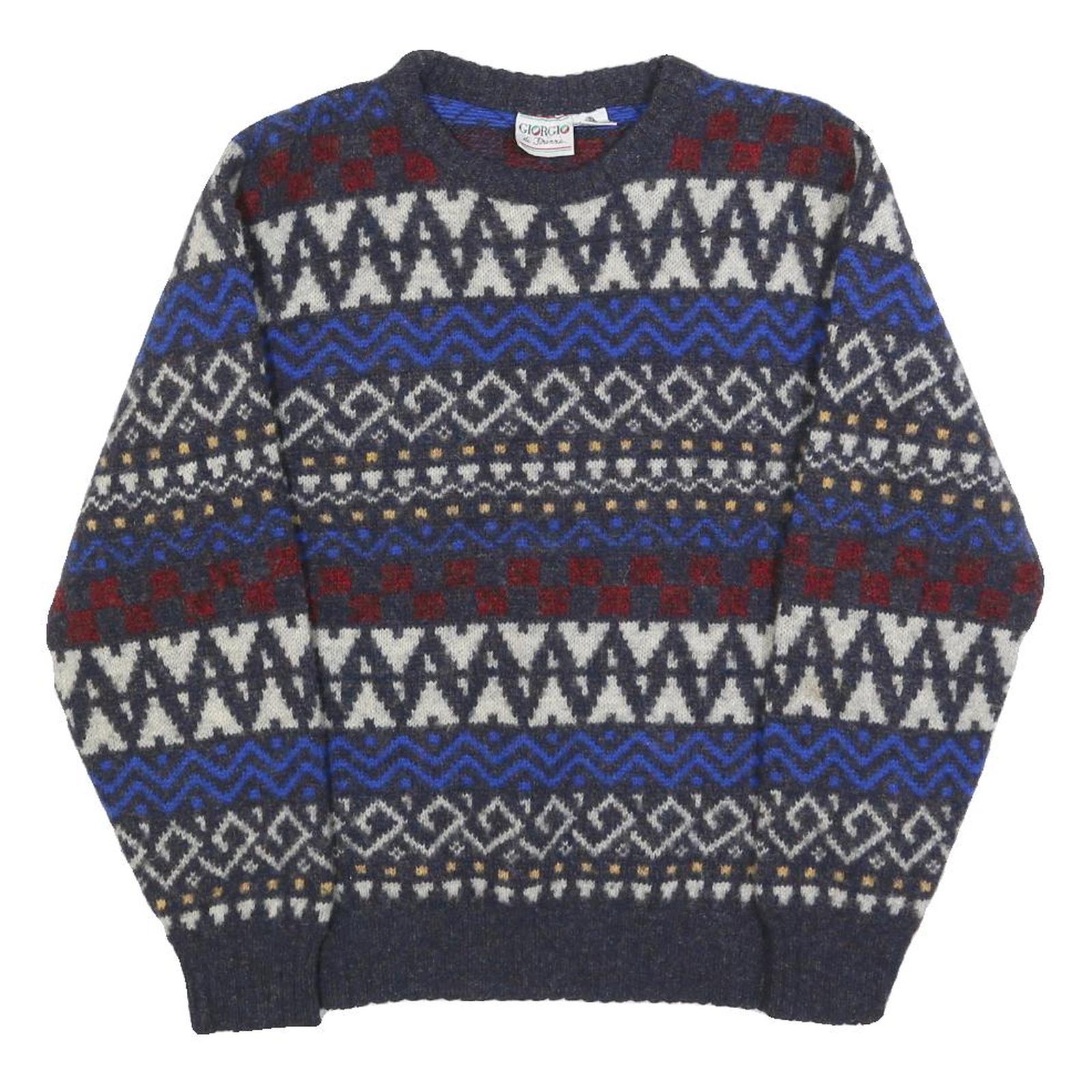 GIORGIO Womens Blue & Red Patterned Wool Jumper Crew Neck Cable Knit M Stylish Refurbished - N/A refurbished available on Cerqular