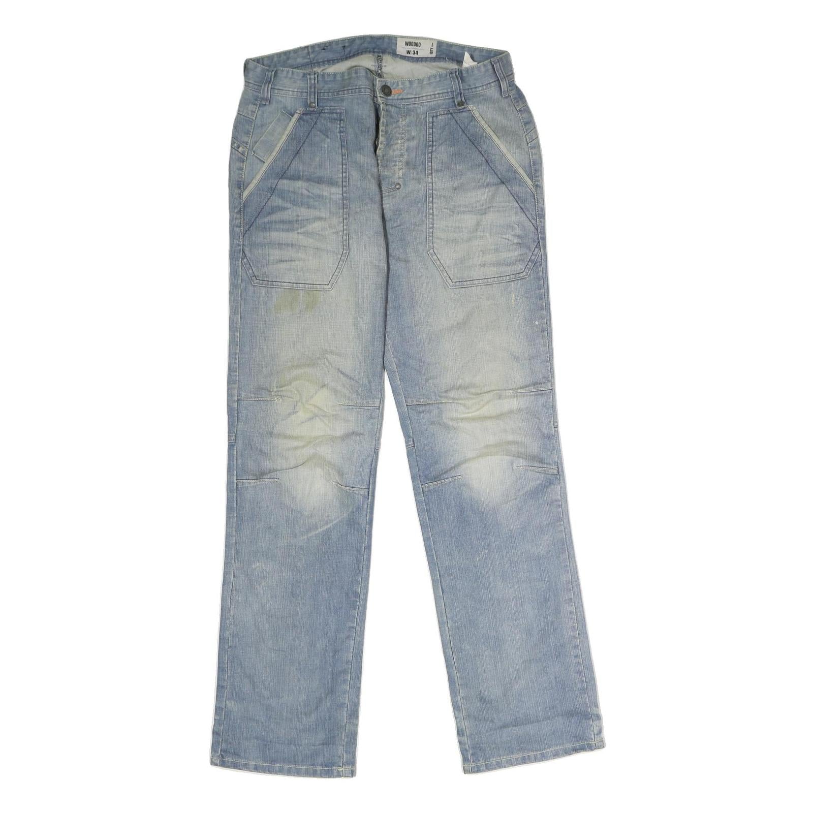 WOODOO Mens Jeans Blue Regular Straight Denim Light W34 L33 Casual Cotton Blend Refurbished - N/A refurbished available on Cerqular