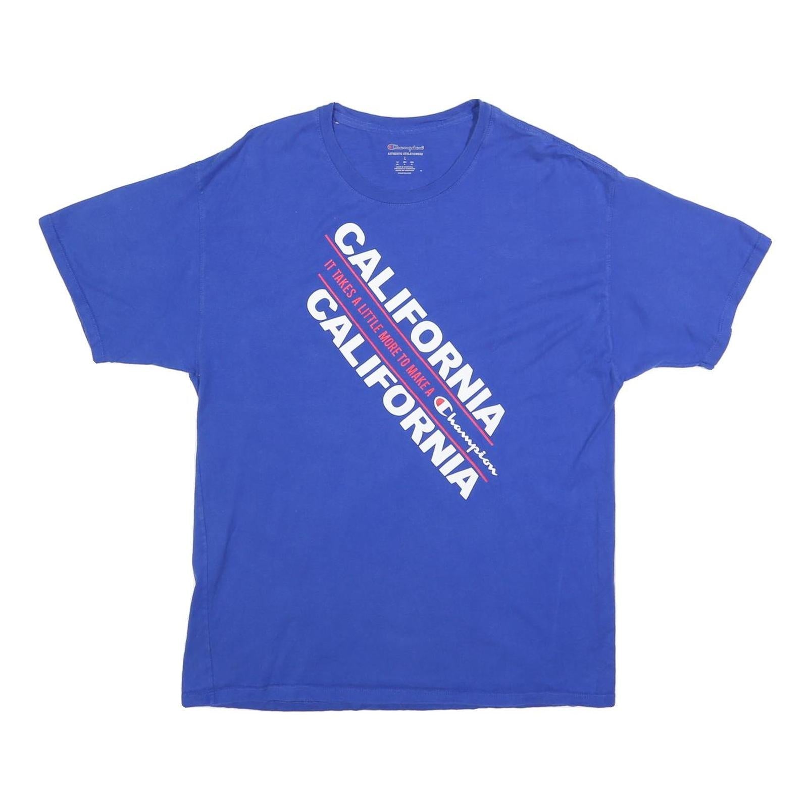CHAMPION Mens Blue California Graphic T-Shirt L Short Sleeve Crew Neck Cotton Refurbished - N/A refurbished available on Cerqular