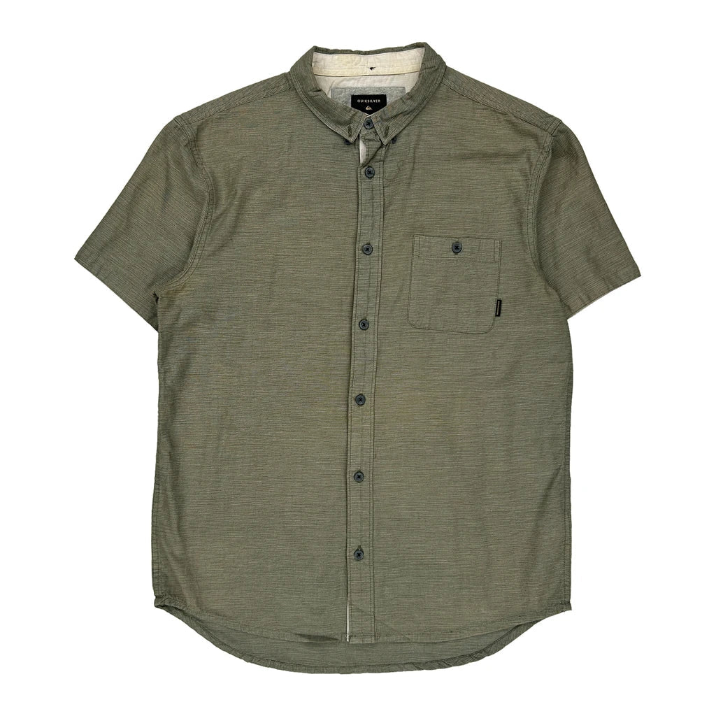 Quiksilver Short Sleeve Shirt - Medium Green Cotton Refurbished - Thrifted (note: this is a term often used to describe second- refurbished available on Cerqular