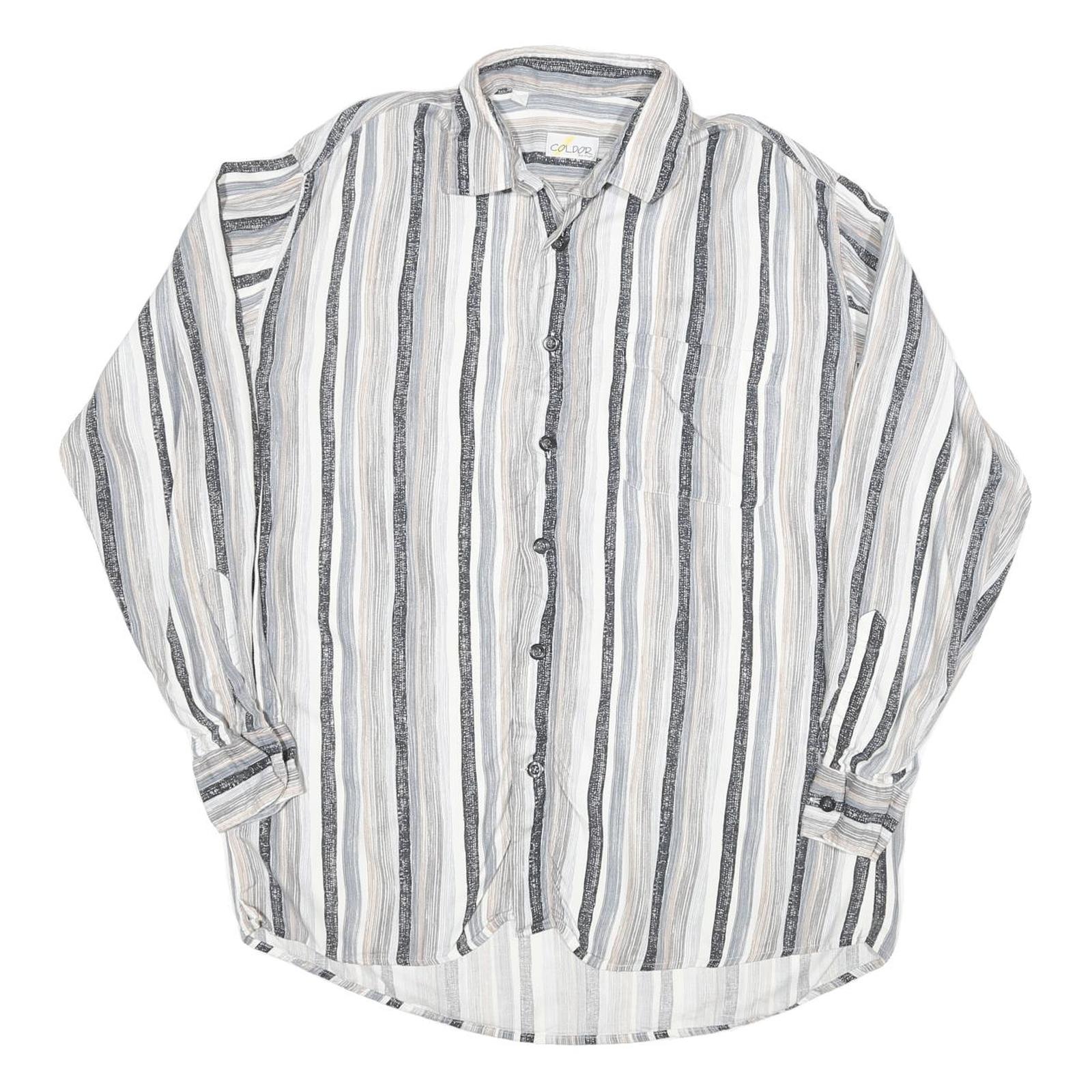 Mens White & Grey Striped Cotton Blend Shirt M Casual Button-Up Refurbished - N/A refurbished available on Cerqular