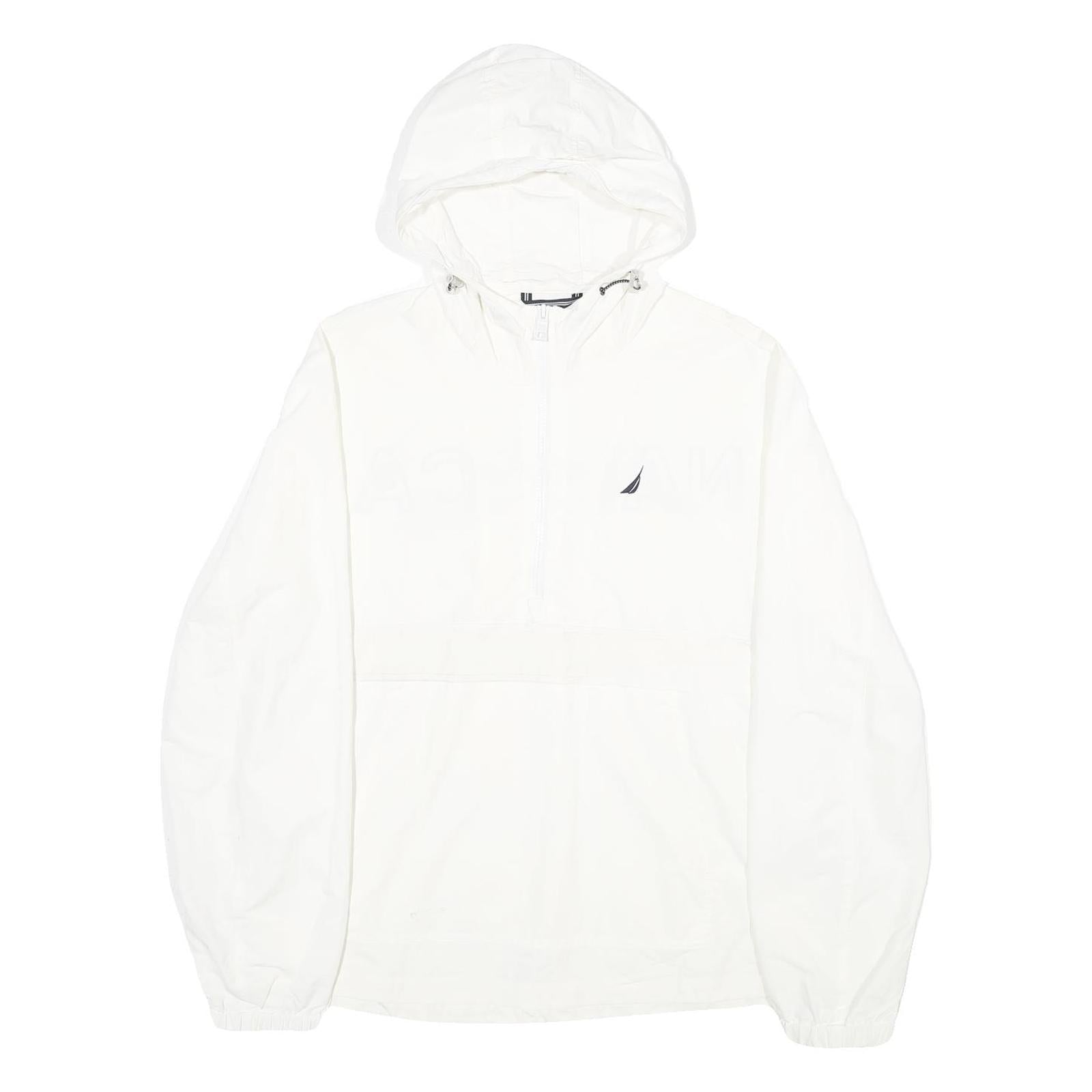 NAUTICA Mens White Nylon Pullover Jacket M Hooded Casual Lightweight Refurbished - N/A refurbished available on Cerqular