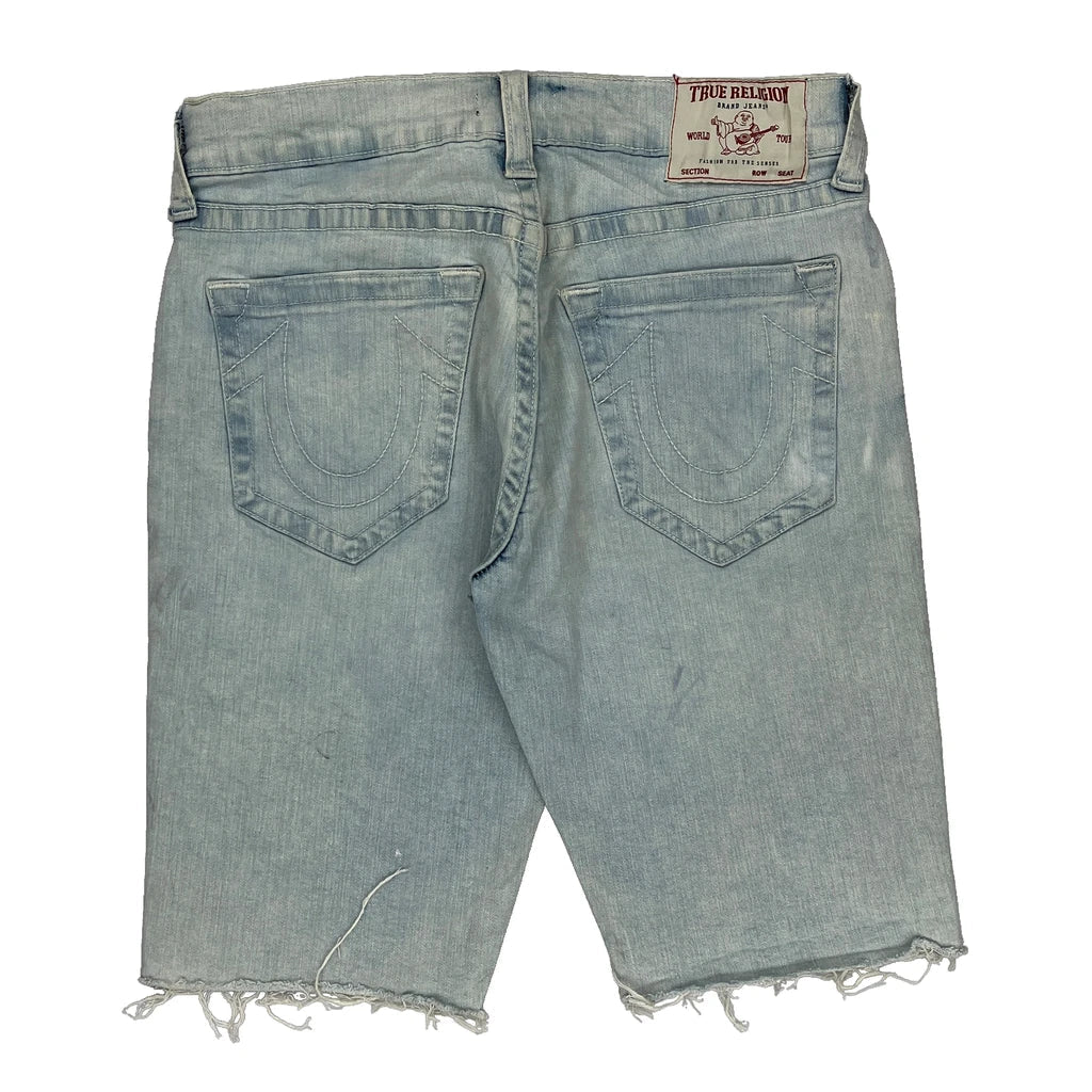 True Religion Denim Shorts - 33W 12L Light Wash Cotton Refurbished - Thrifted (note: this is a term often used to describe second- refurbished available on Cerqular
