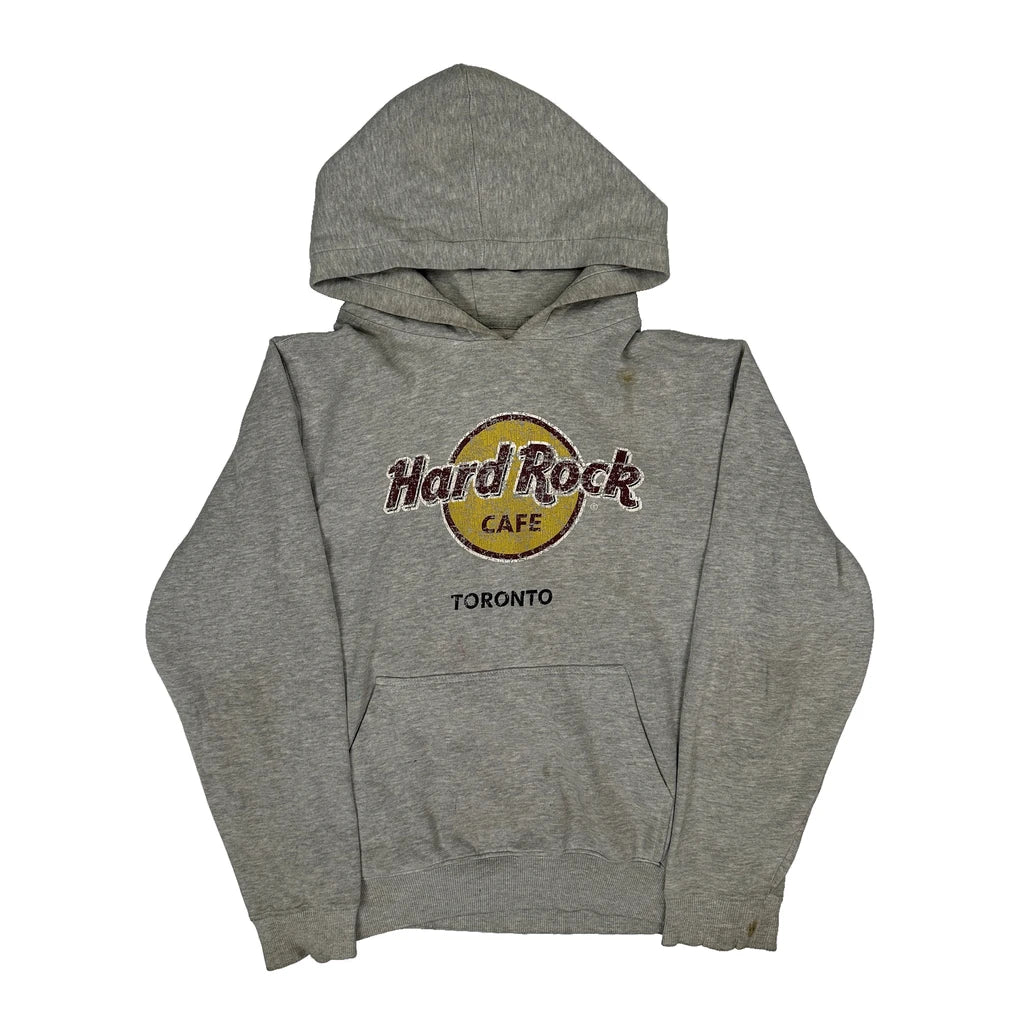 Hard Rock Cafe Graphic Hoodie - Medium Grey Cotton Blend Refurbished - Thrifted (note: this is a term often used to describe second- refurbished available on Cerqular