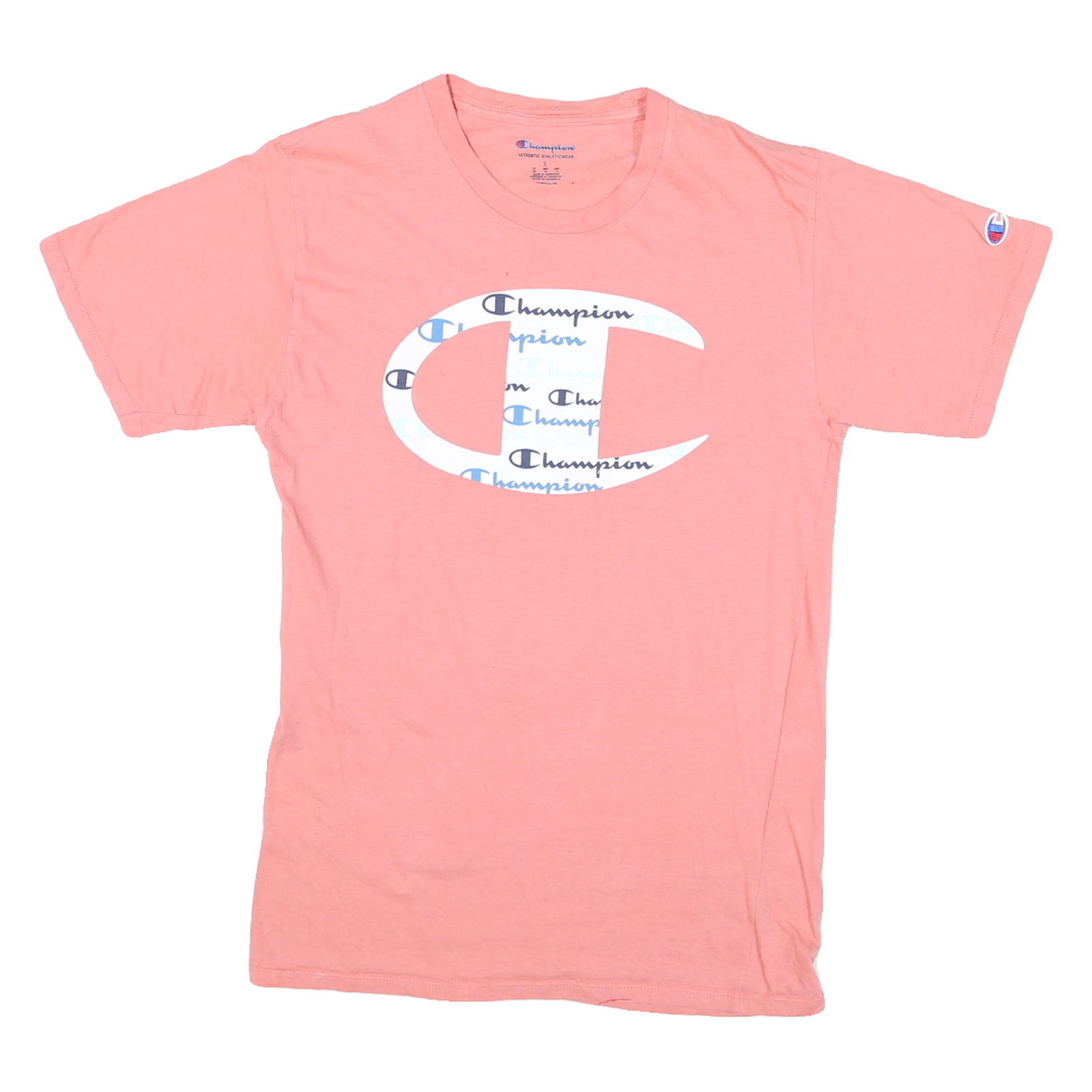 CHAMPION Mens Pink Graphic T-Shirt S Short Sleeve Crew Neck Cotton Blend Refurbished - N/A refurbished available on Cerqular