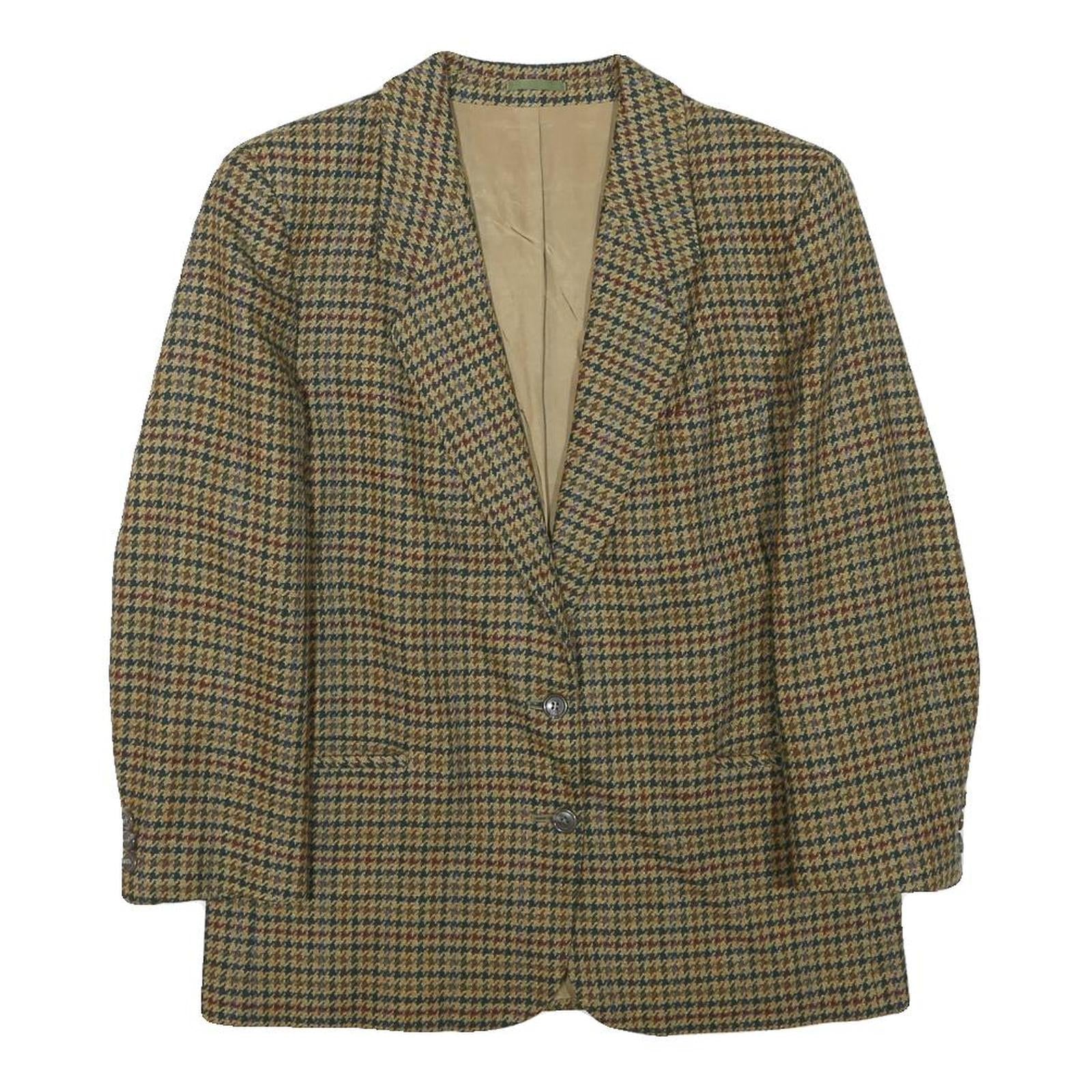 BURBERRYS Womens Brown & Green Wool Houndstooth Tailored Jacket S Button Closure Refurbished - N/A refurbished available on Cerqular