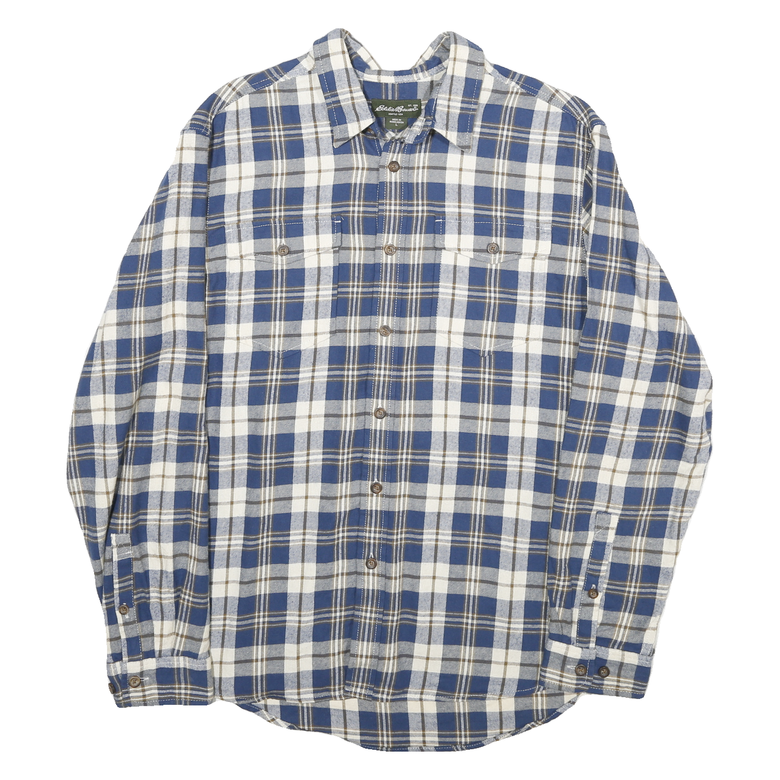 EDDIE BAUER Mens Blue & White Check Shirt L Classic Cotton Button Shirt Refurbished - N/A refurbished available on Cerqular