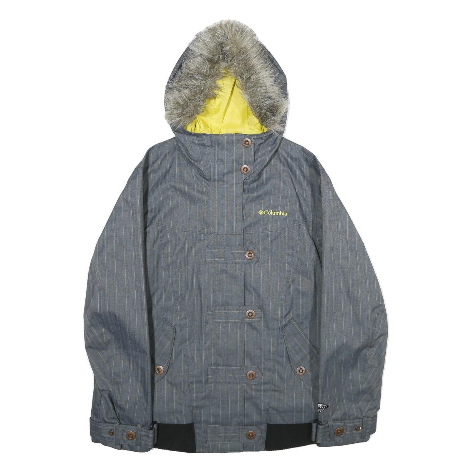COLUMBIA Womens Grey Pinstripe Outdoor Jacket S Polyester Blend Zip Hooded Refurbished - N/A refurbished available on Cerqular